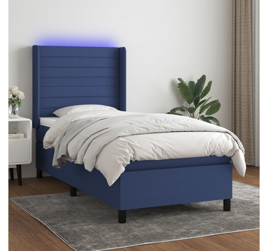 vidaXL Boxspringbett Boxspringbett mit Matratze LED Blau 100x200 cm Stoff B günstig online kaufen