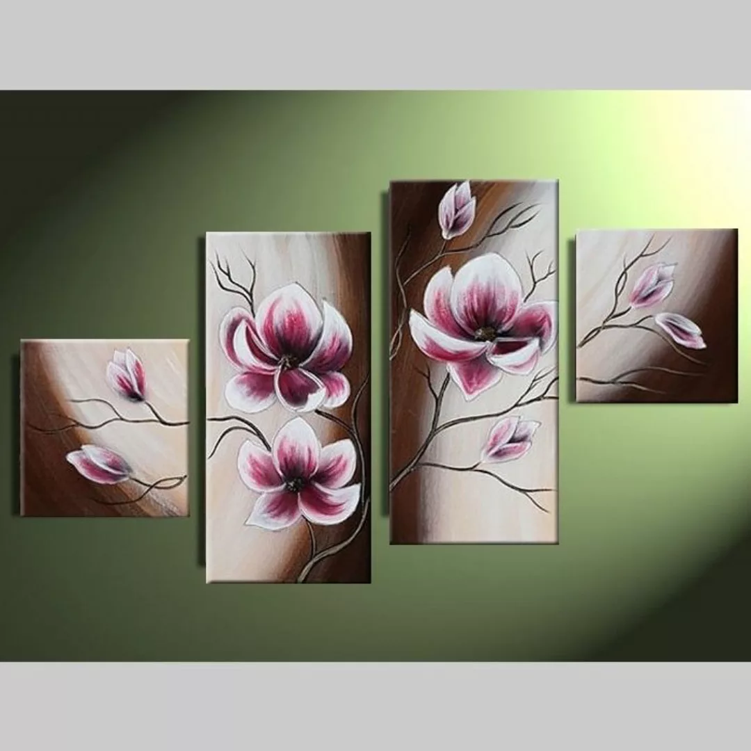 4 Leinwandbilder MAGNOLIA (3) 80 x 50cm Handgemalt günstig online kaufen