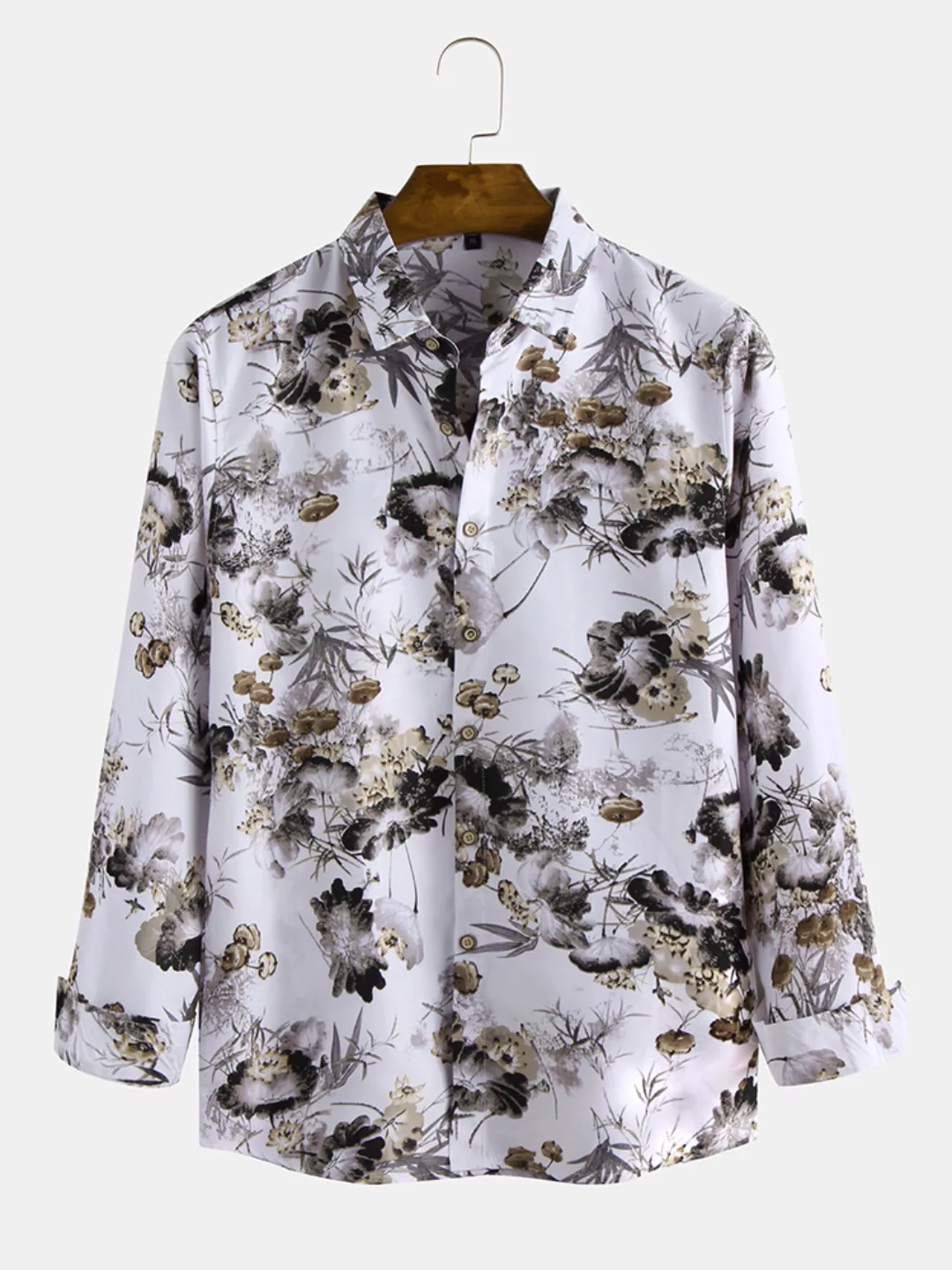 Mens elegante Mode Tinte Blume gedruckt Langarm Revers Shirt günstig online kaufen