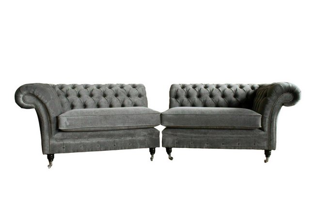 JVmoebel Chesterfield-Sofa Grau Big Sofa Couch 2 Teile Chesterfield Sitz Po günstig online kaufen