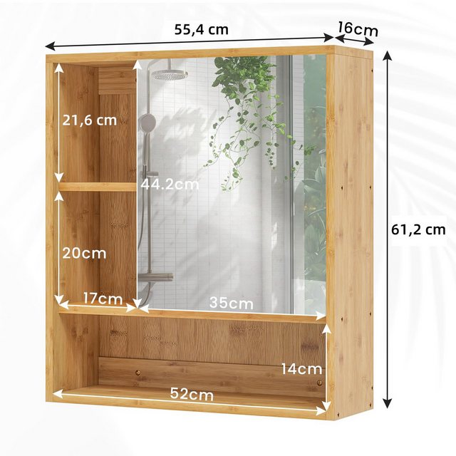 MSMASK Spiegelschrank Bambus Badezimmer-Wandschrank mit Türen und 3 Ablagef günstig online kaufen