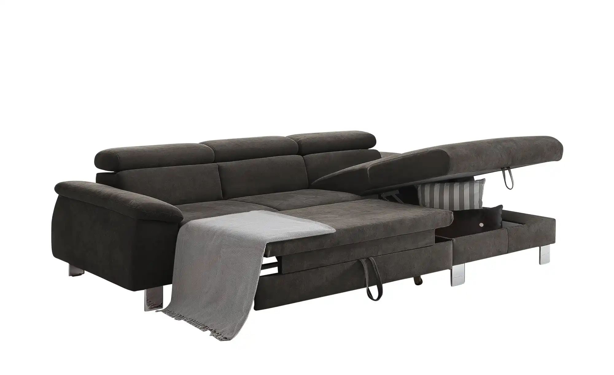 uno Ecksofa aus Velours Micky ¦ braun ¦ Maße (cm): B: 244 H: 72 T: 166 Pols günstig online kaufen