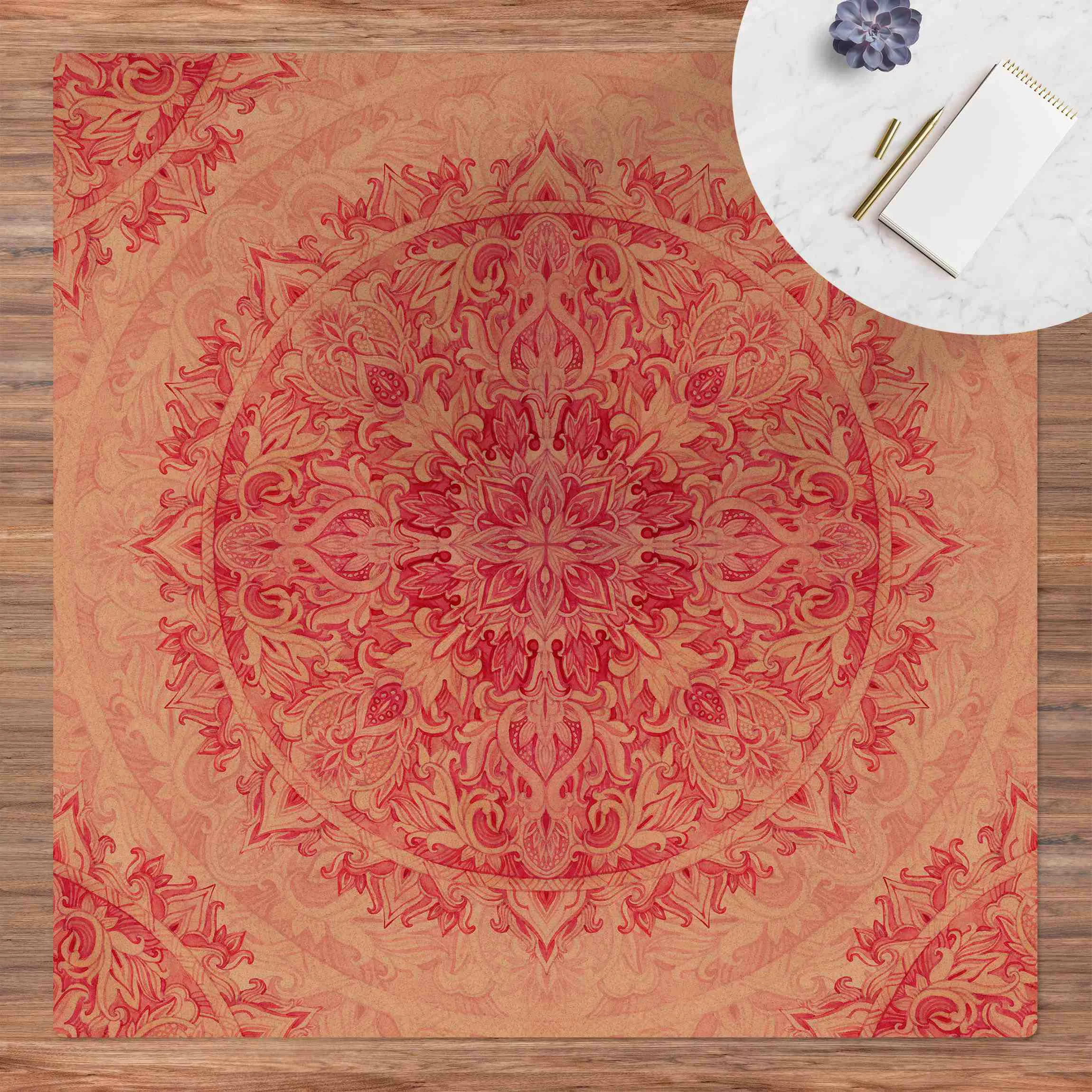 Kork-Teppich Mandala Aquarell Ornament Muster pink günstig online kaufen