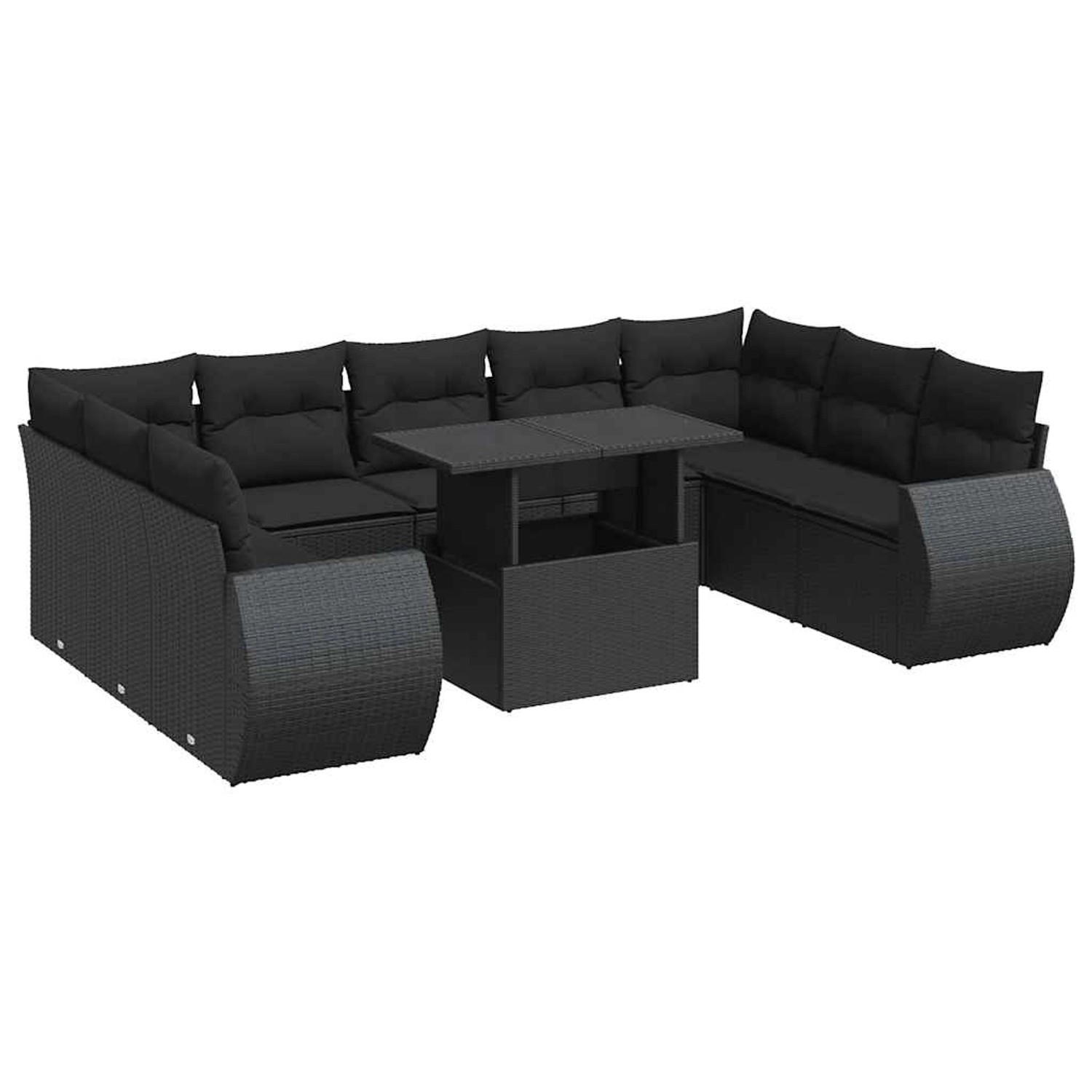 vidaXL 10-Tlg Garten-Sofagarnitur mit Kissen Schwarz Poly Rattan 3326696 günstig online kaufen