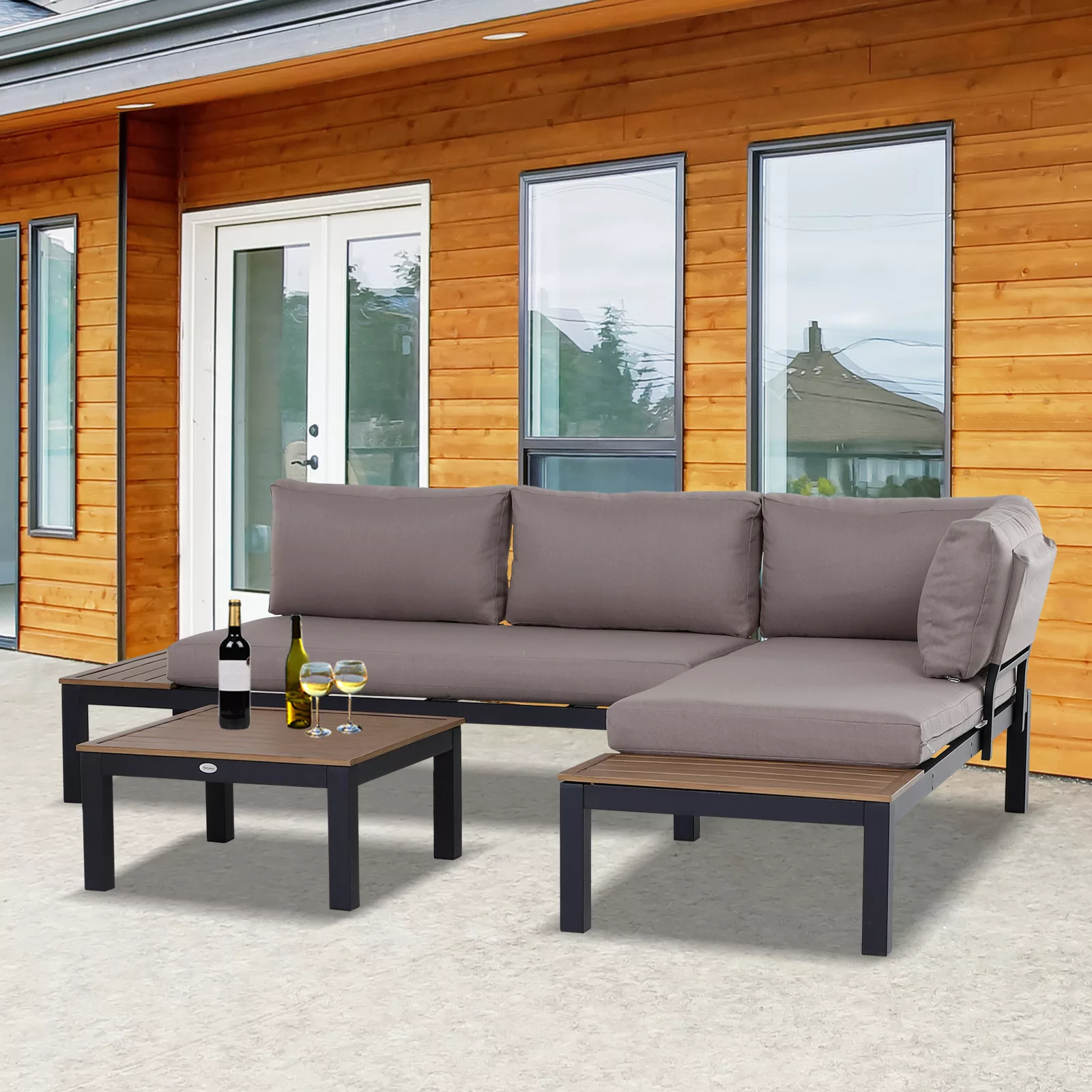 Outsunny 3-teiliges Gartenmöbel-Set mit Beistelltisch, Sofa mit Kissen, Out günstig online kaufen