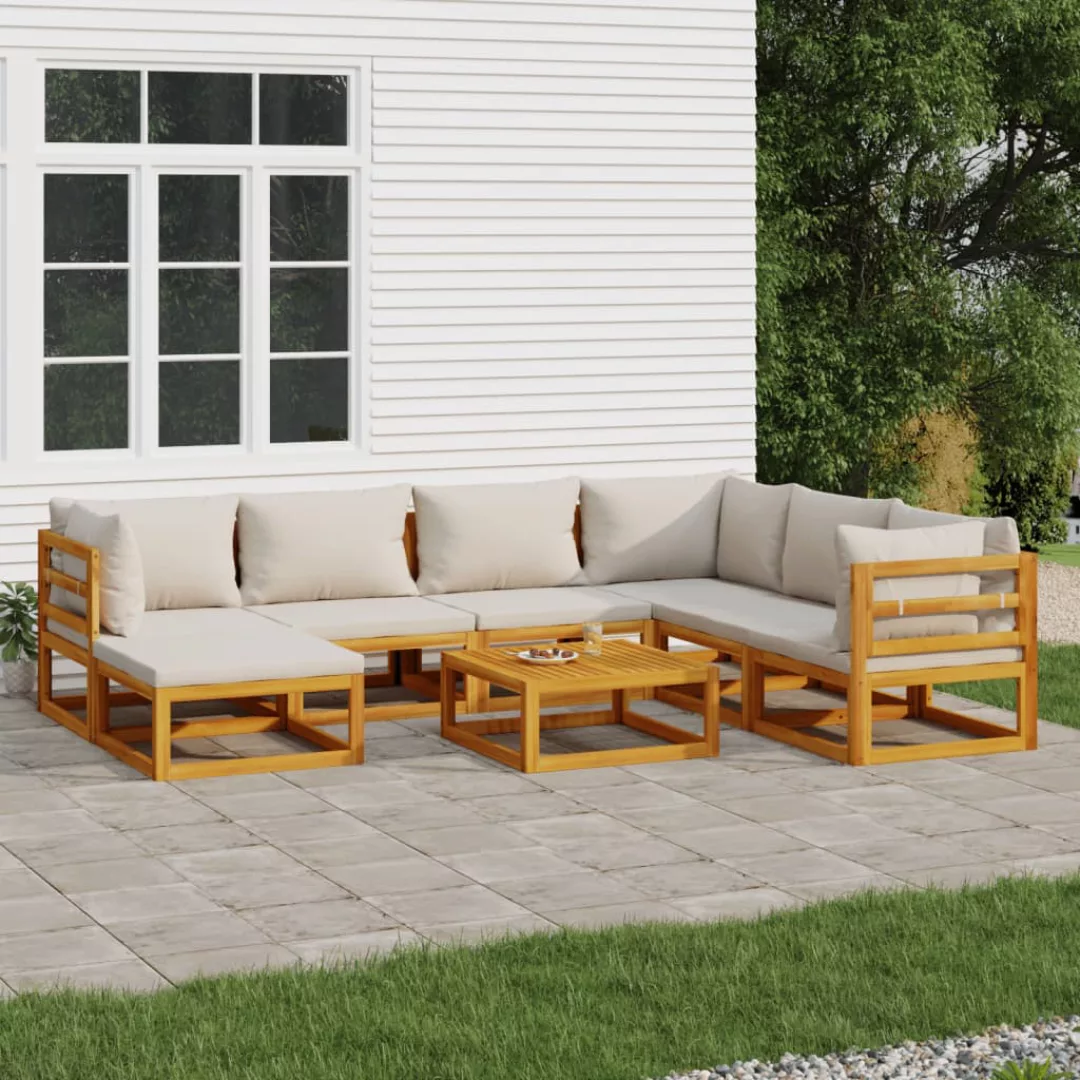 Vidaxl 8-tlg. Garten-lounge-set Mit Hellgrauen Kissen Massivholz günstig online kaufen