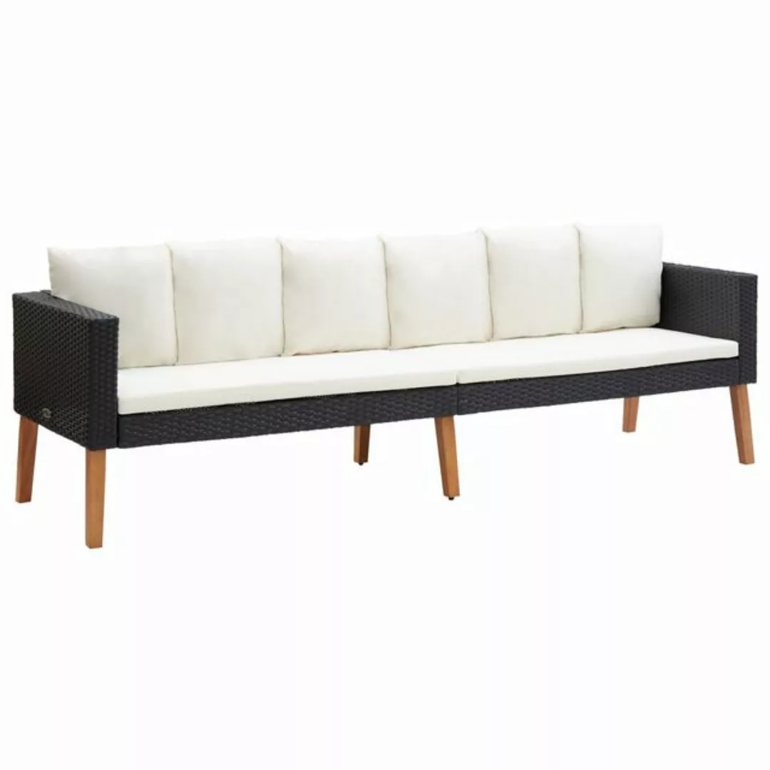 HomeMiYN Loungesofa 3-Sitzer-Gartensofa mit Auflagen Poly Rattan Schwarz günstig online kaufen