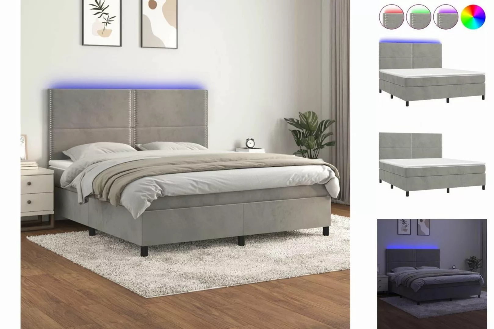 vidaXL Boxspringbett Boxspringbett mit Matratze LED Hellgrau 180x200 cm Sam günstig online kaufen