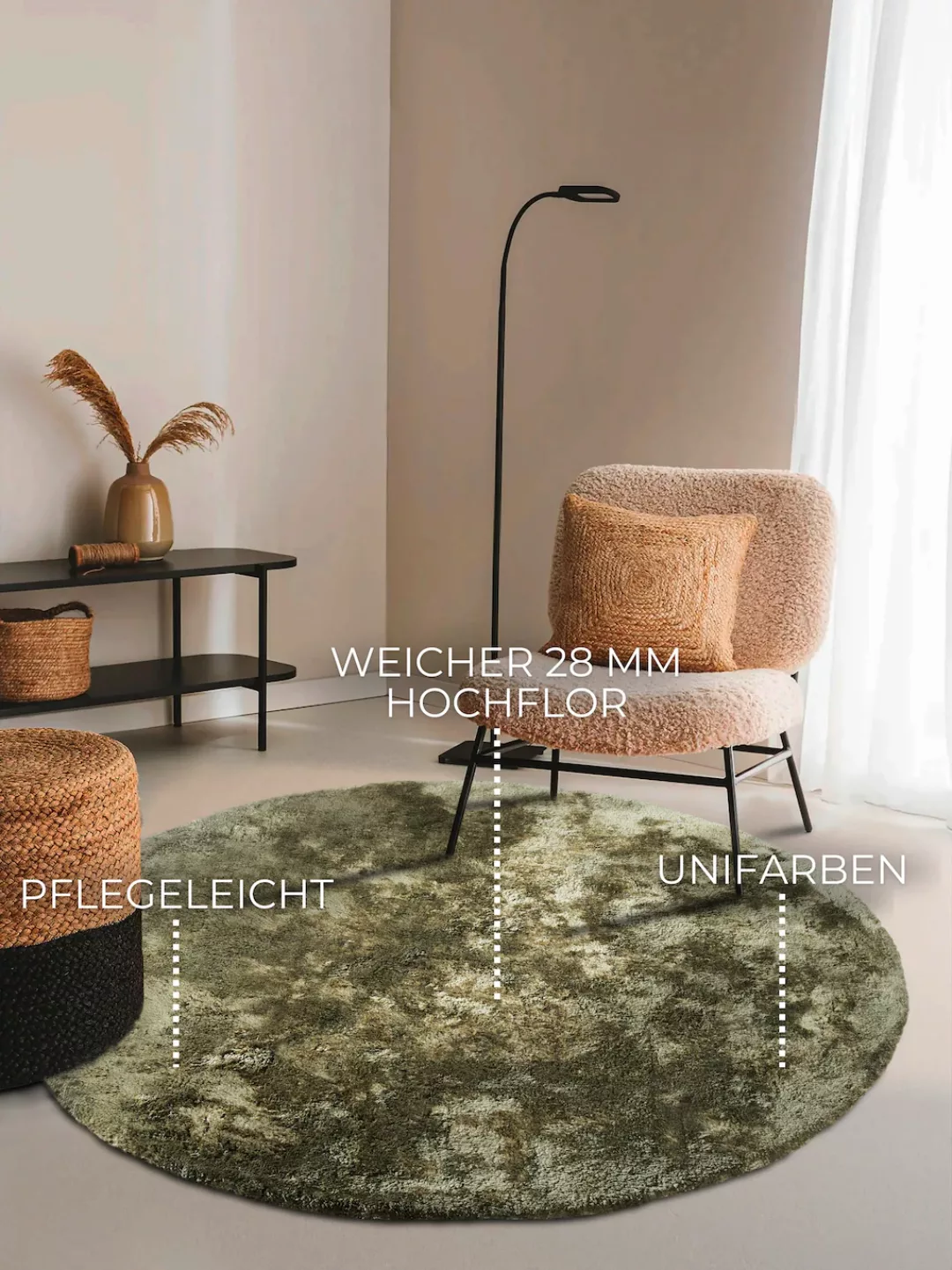 ELLE DECORATION Hochflor-Teppich »Calida«, rund, 28 mm Höhe, Langflor, Shag günstig online kaufen