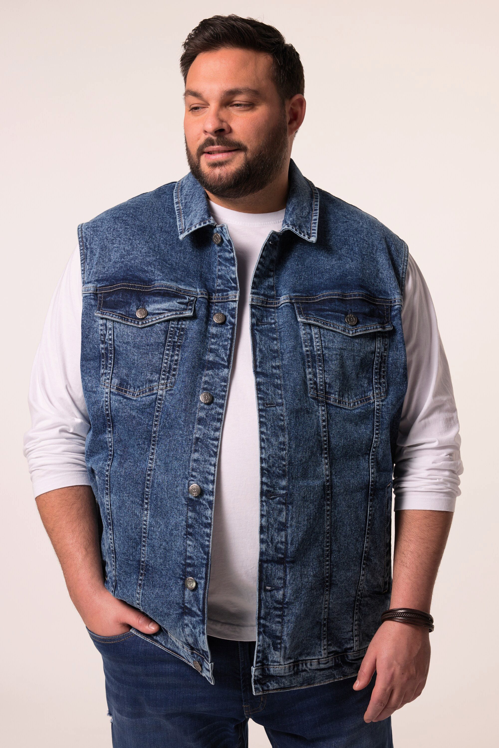 Men Plus Steppweste Men+ Jeansweste Knopfleiste günstig online kaufen