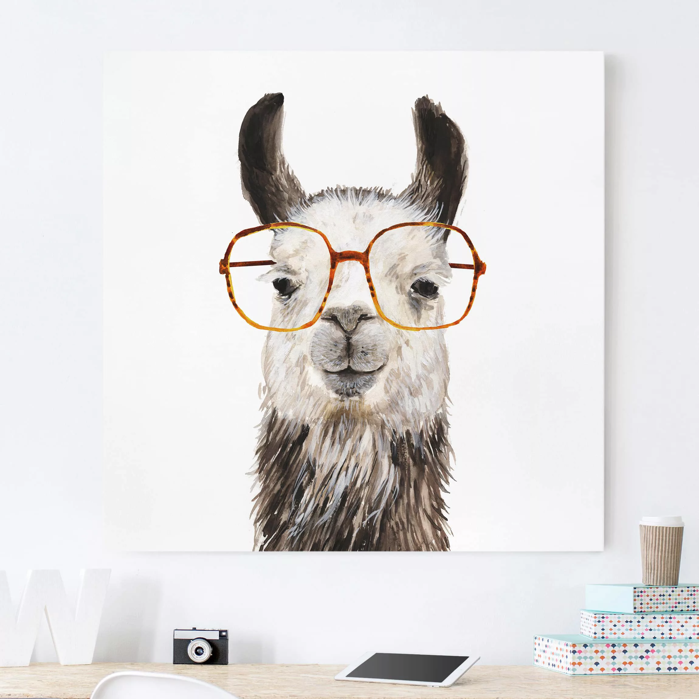 Leinwandbild Kinderzimmer - Quadrat Hippes Lama mit Brille IV günstig online kaufen