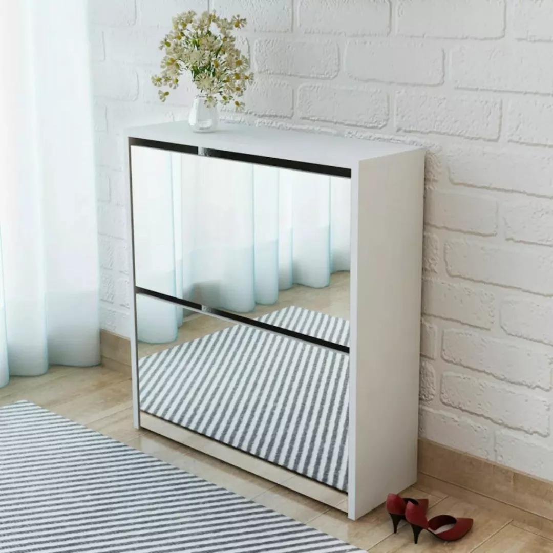 vidaXL Schuhschrank Schuhschrank mit 2 Fächern Spiegel Weiß 63x17x67 cm günstig online kaufen