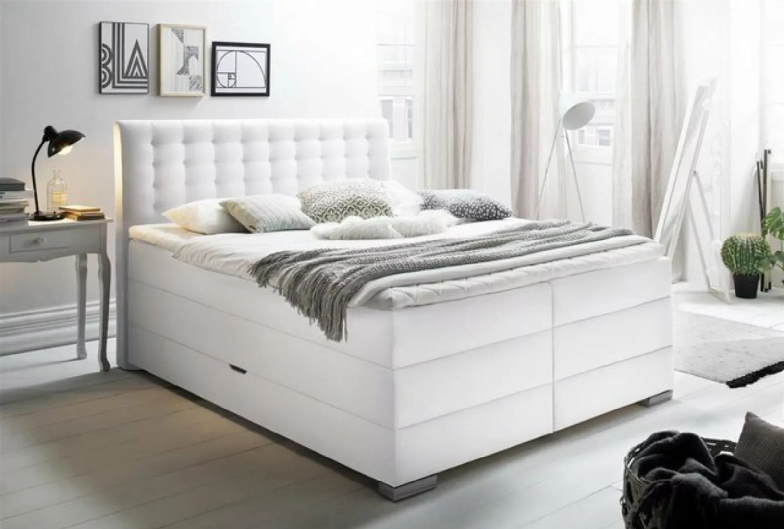 möbelando Boxspringbett Lenno, Boxspringbett Lenno mit Kunstleder weiß, ink günstig online kaufen