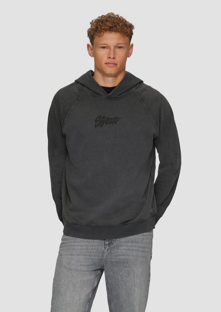 QS Sweatshirt Gewaschener Hoodie mit Frontdruck und Cut-out günstig online kaufen