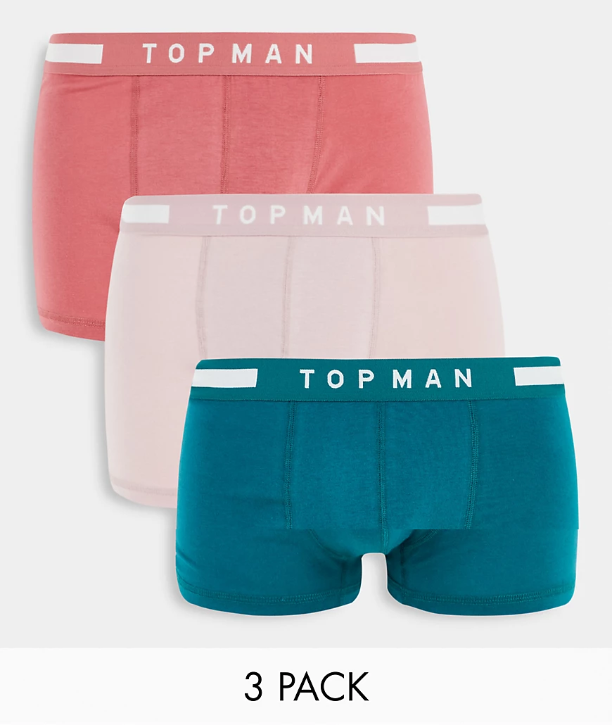 Topman – 3er-Pack Unterhosen in Koralle/Blaugrün/Rosa-Mehrfarbig günstig online kaufen