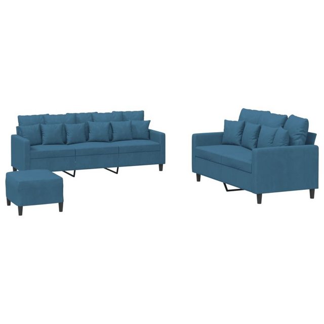 vidaXL Sofa 3-tlg. Sofagarnitur mit Kissen Blau Samt günstig online kaufen