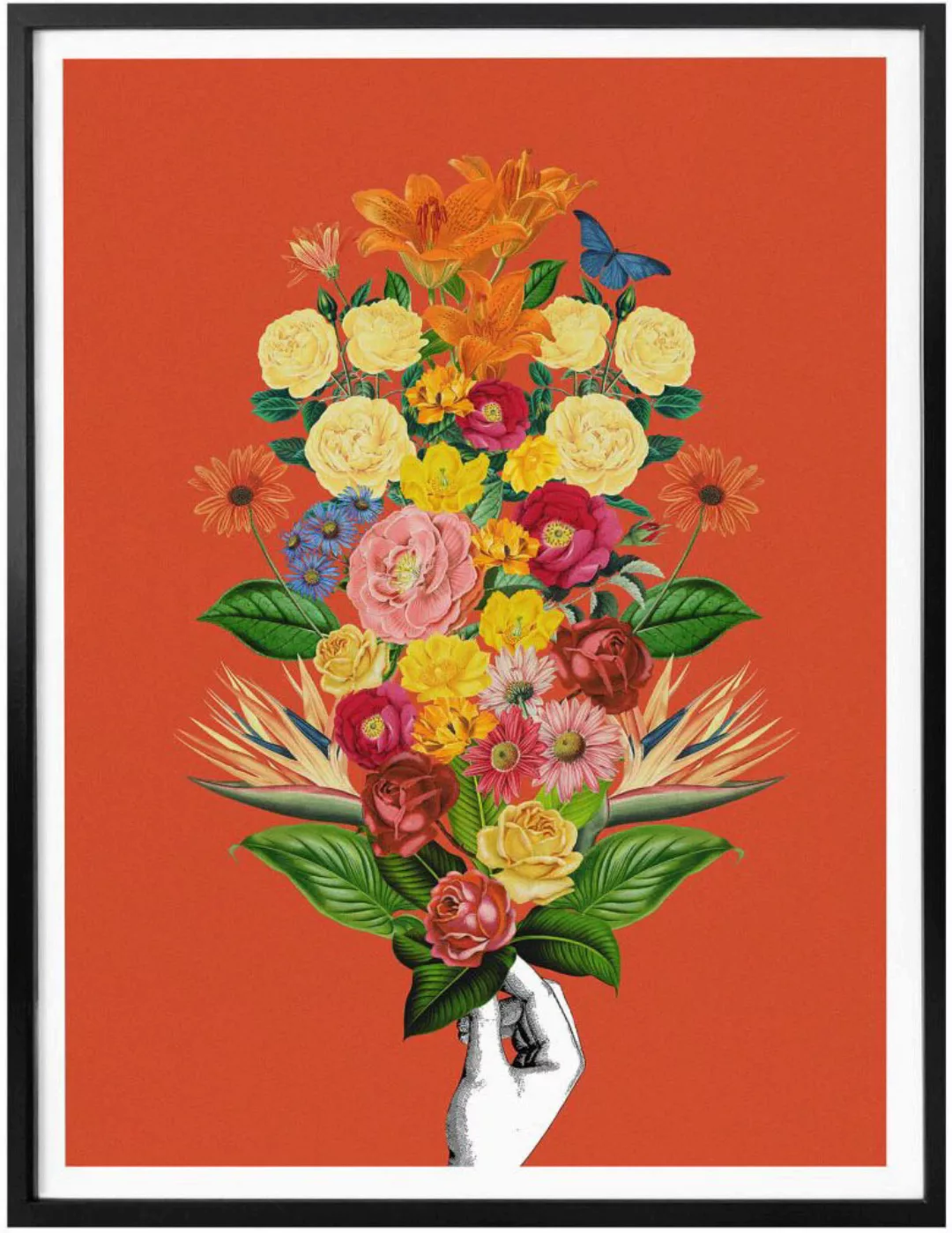 Wall-Art Poster »Botanical Rot Blumenstrauß«, Schriftzug, (1 St.), Poster o günstig online kaufen