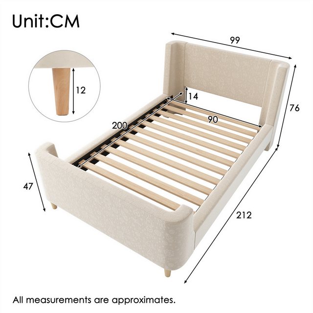 XDOVET Polsterbett Polsterbett, Kinderbett, Samt, 90 x 200 cm (Ohne Matratz günstig online kaufen