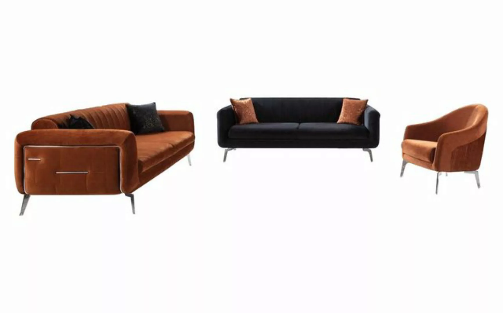 JVmoebel Sofa Schwarze Garnitur Sofas Sessel Sofagarnitur 3+3+1 Sitzer Luxu günstig online kaufen