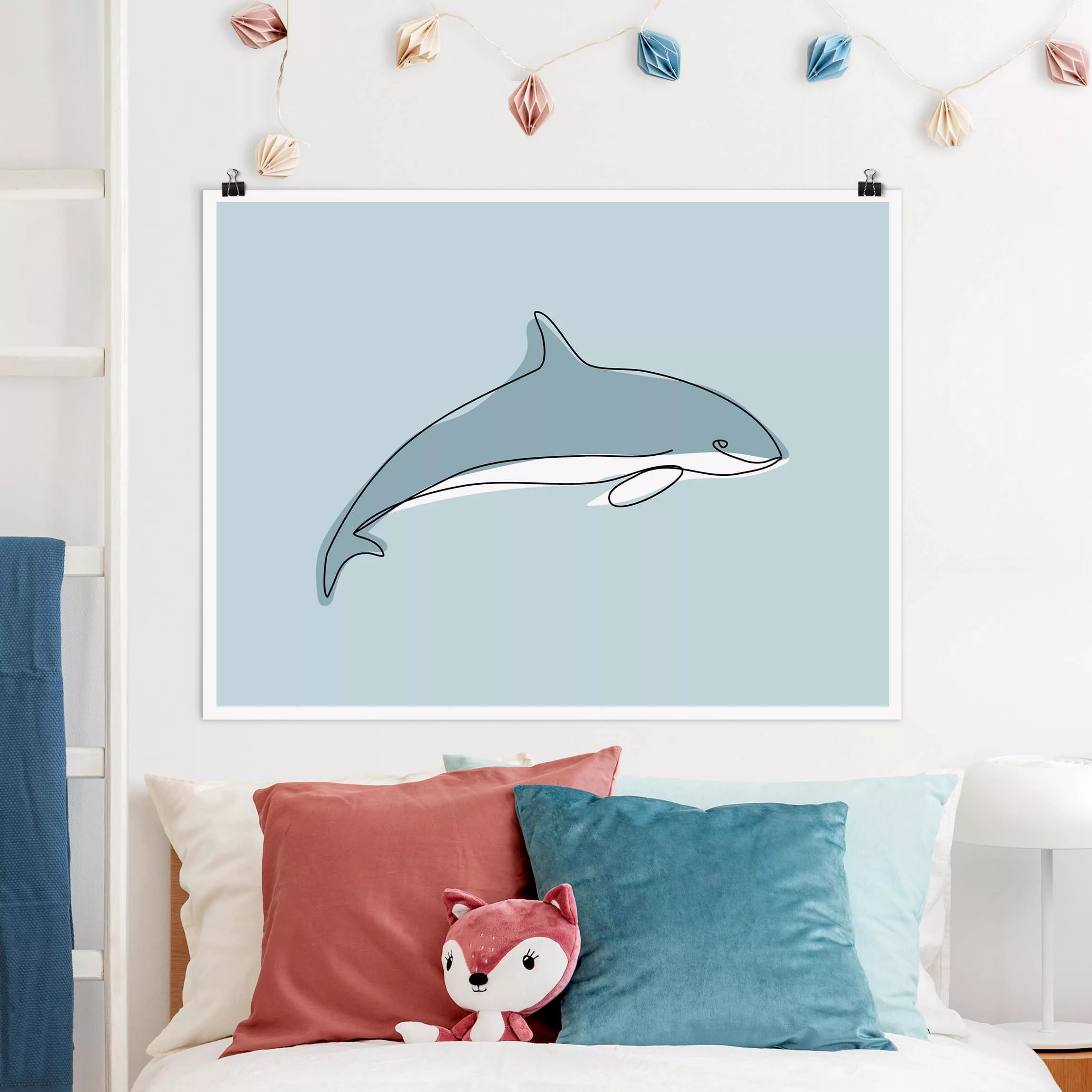 Poster Tiere - Querformat Delfin Line Art günstig online kaufen