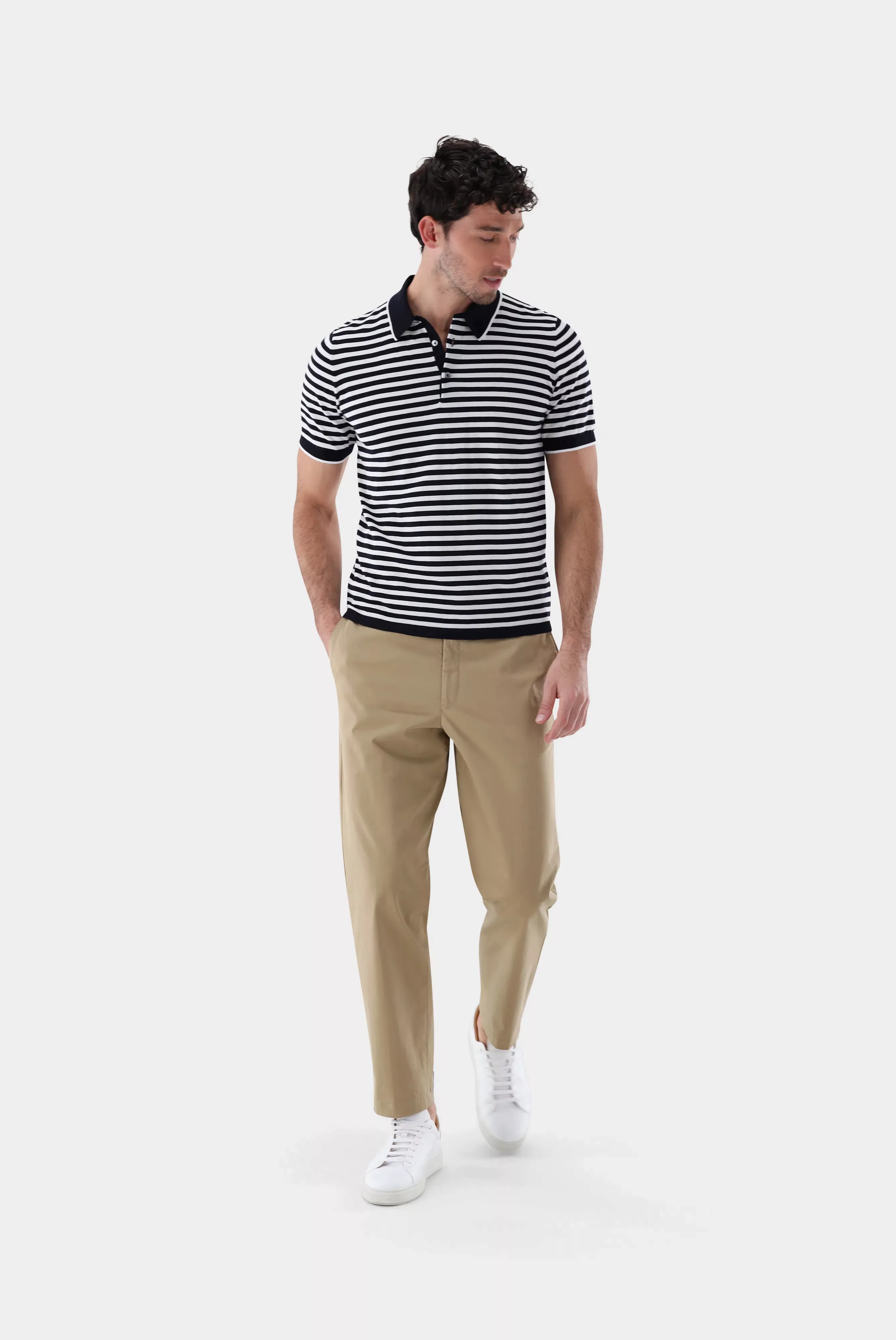 Gestreiftes Strick Polo-Shirt aus Air Cotton günstig online kaufen