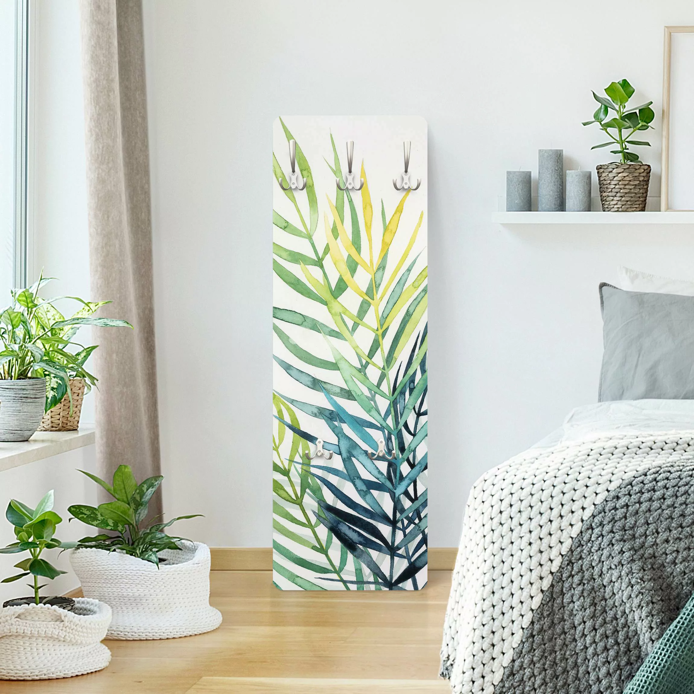 Wandgarderobe Holzpaneel Blumen Tropisches Blattwerk - Palme günstig online kaufen