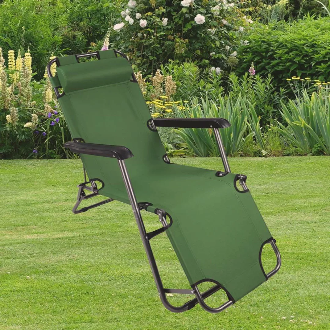 Relax Gartenliege in Grün und Schwarz mit Armlehnen günstig online kaufen