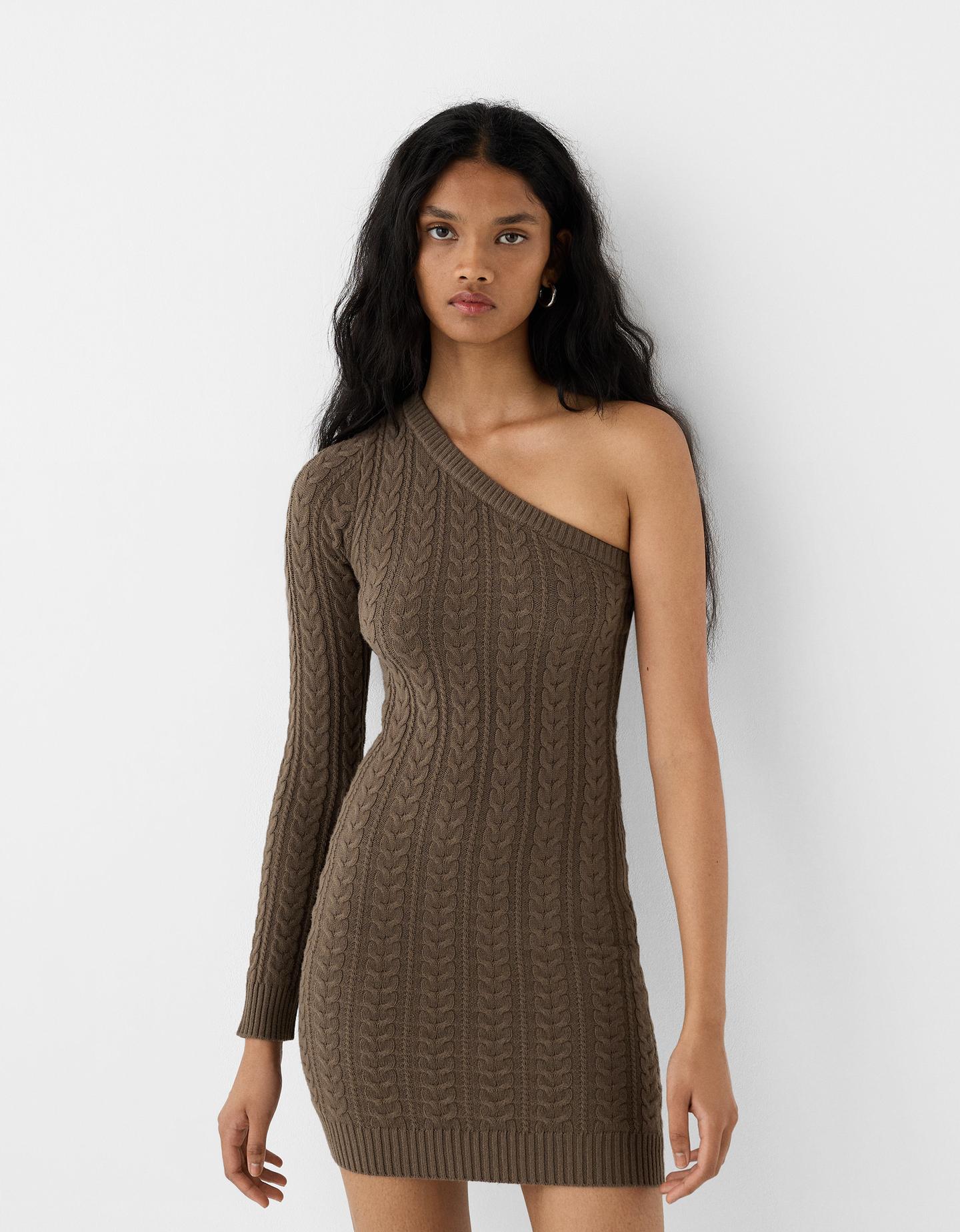 Bershka Asymmetrisches Minikleid Mit Flechtmuster Damen S Braun günstig online kaufen