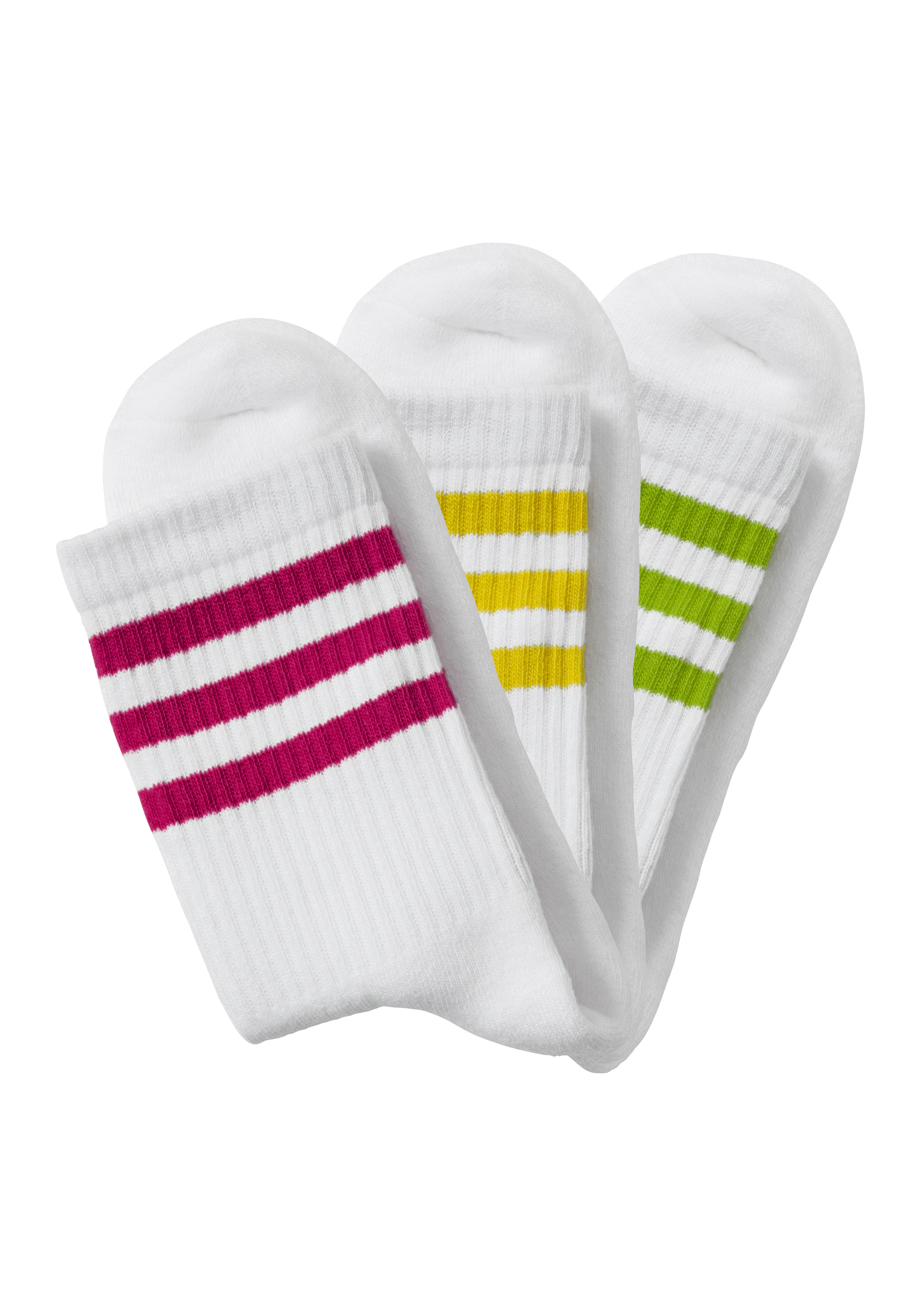 LASCANA Tennissocken, (Packung, 3 Paar), mit farbigen Ringeln am Bündchen günstig online kaufen