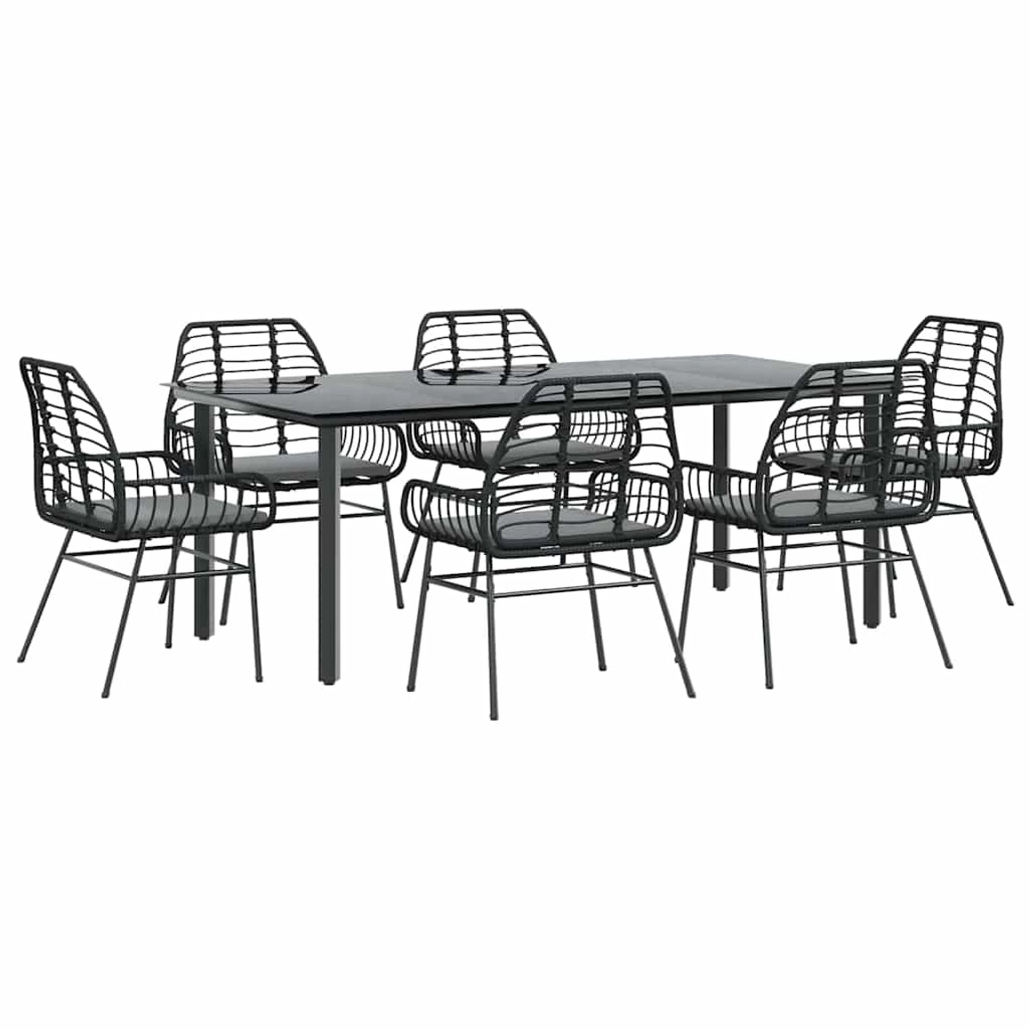 vidaXL 7-Tlg Garten-Essgruppe mit Kissen Schwarz Poly Rattan Glas 3334553 günstig online kaufen