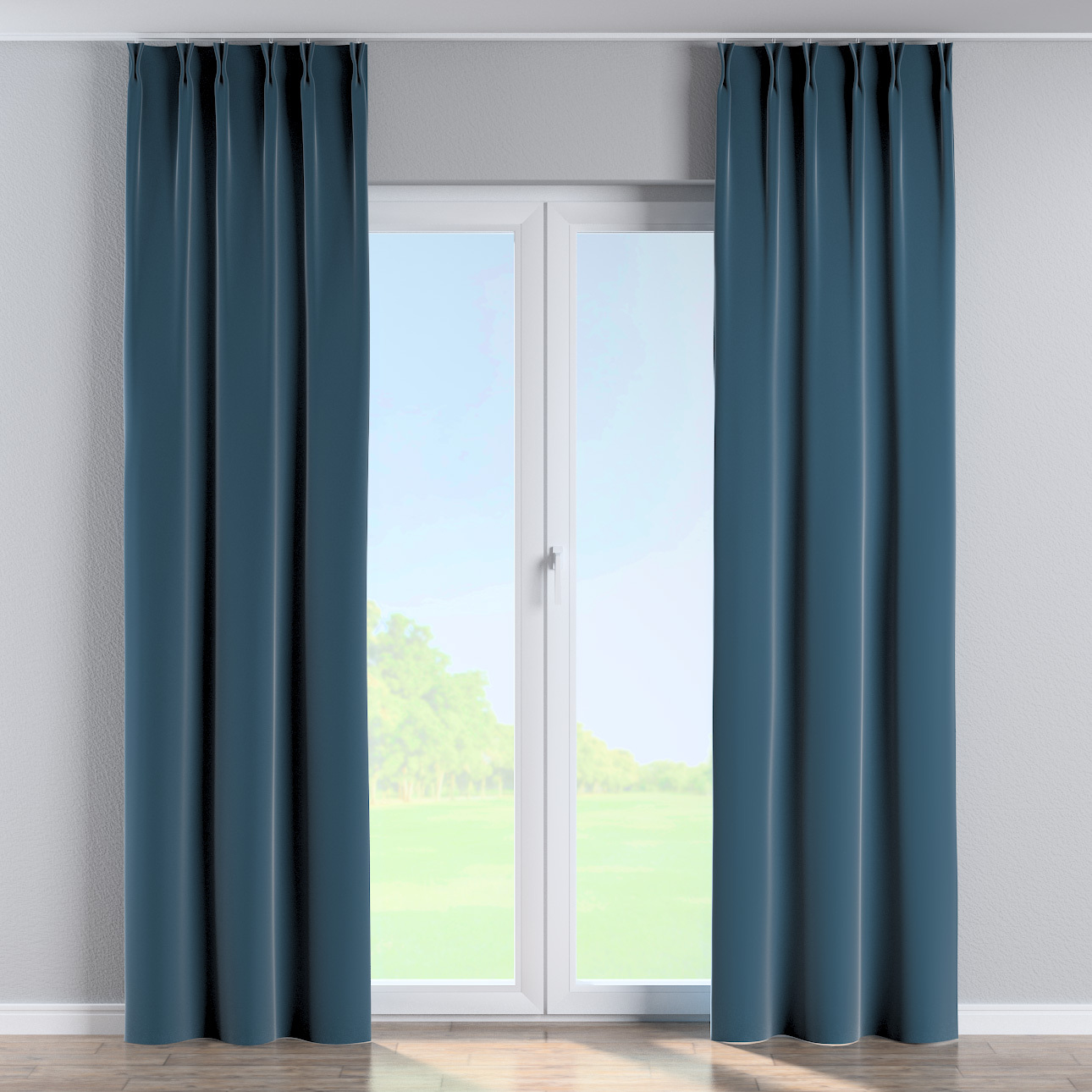 Vorhang mit flämischen 2-er Falten, blau, Velvet (704-16) günstig online kaufen
