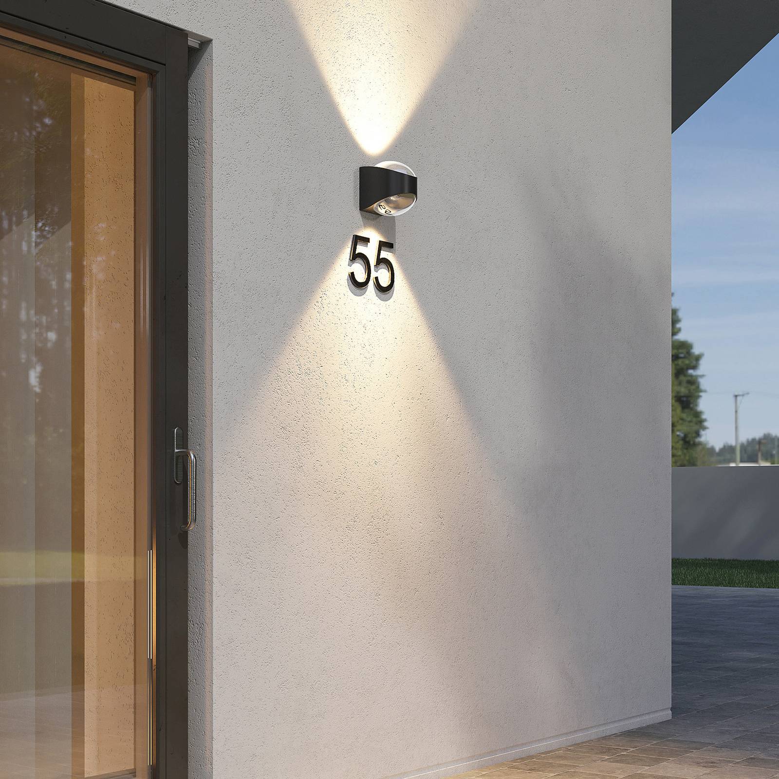 Lucande Almos LED-Außenwandleuchte, gebogen, 2-fl. günstig online kaufen