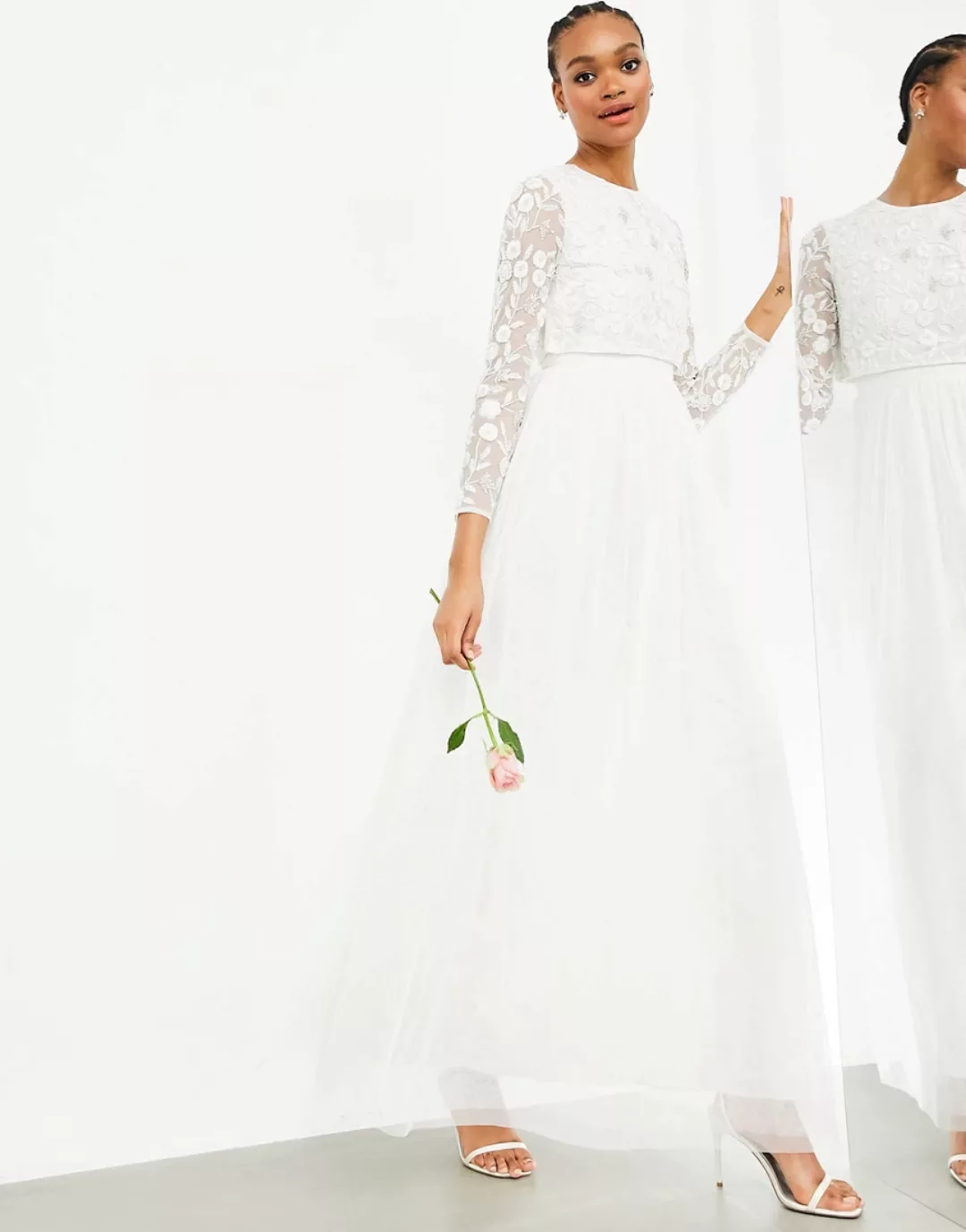 ASOS EDITION – Fleur – Brautkleid mit kurz geschnittenem, verziertem Oberte günstig online kaufen