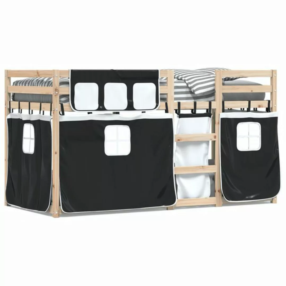 vidaXL Bett Etagenbett mit Vorhängen Weiß & Schwarz 75x190 cm Kiefernholz günstig online kaufen