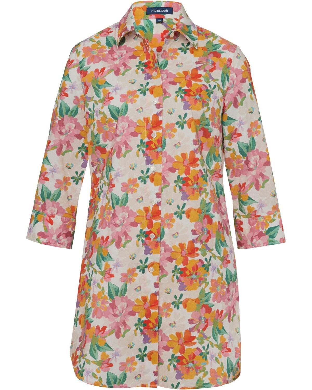 Highmoor Hemdbluse Lange Leinenbluse mit Blumenmuster günstig online kaufen