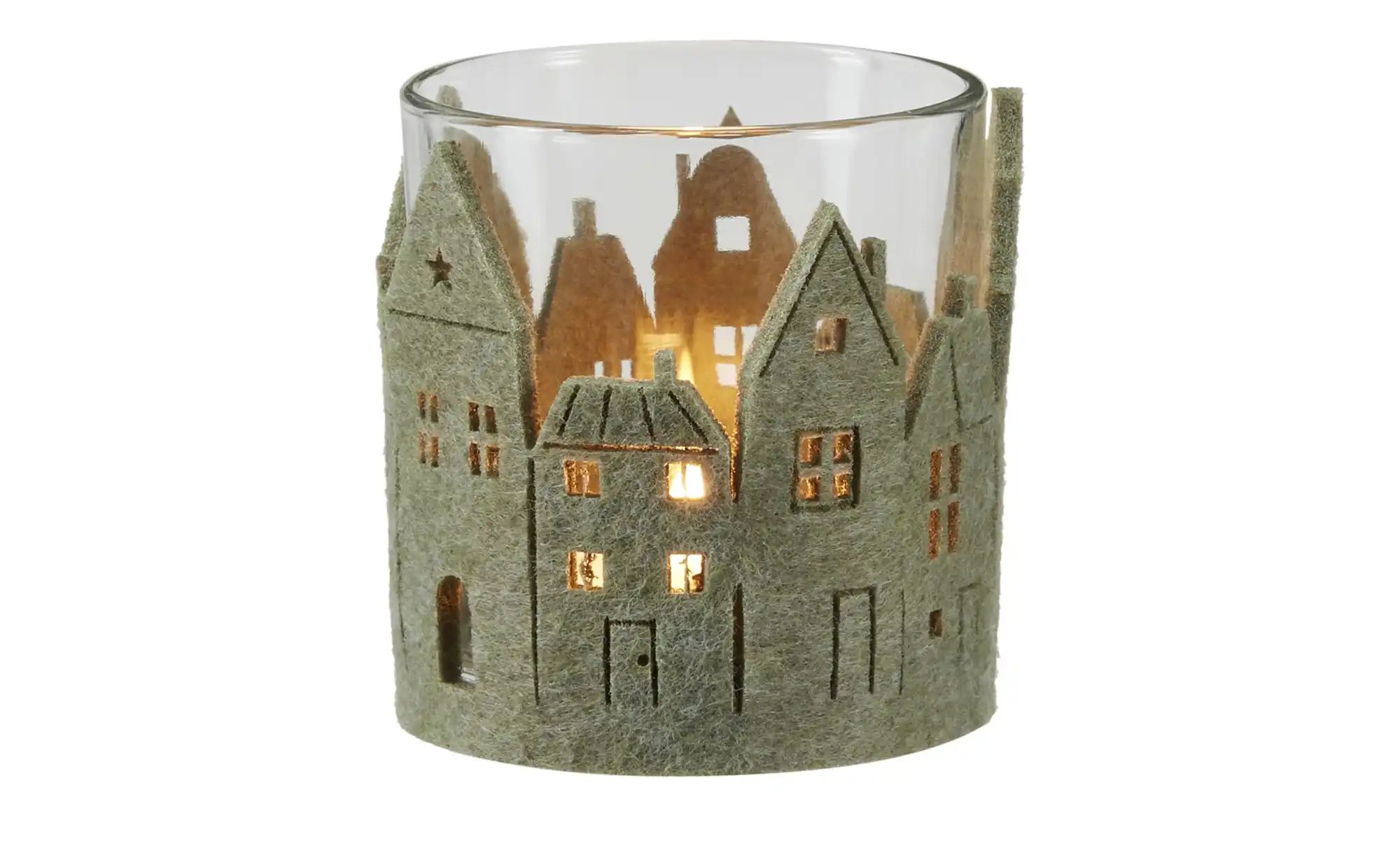 HOME STORY Windlicht ¦ grün ¦ Glas , Filz ¦ Maße (cm): H: 8  Ø: 7 Weihnacht günstig online kaufen