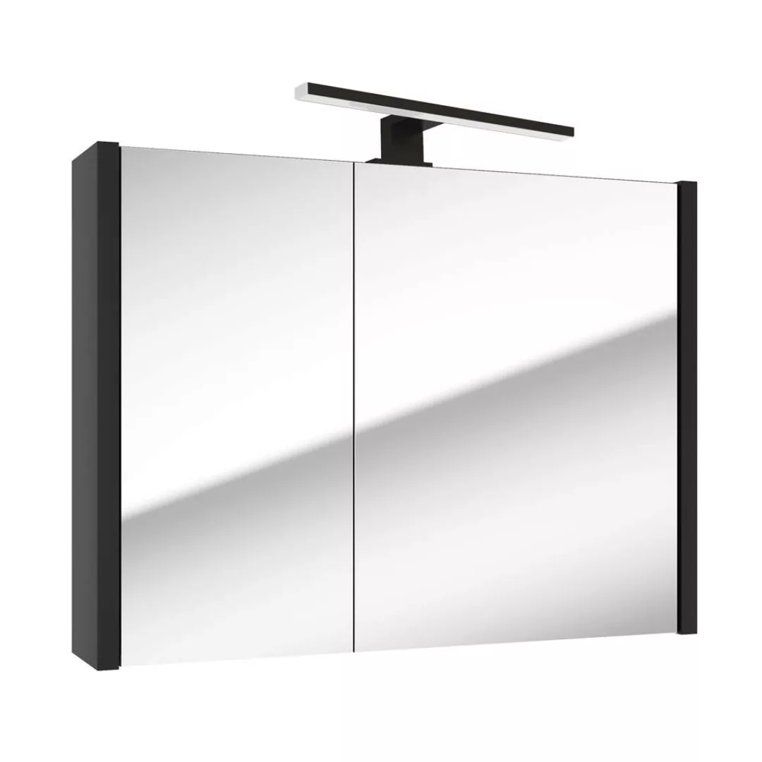 Spiegelschrank 80 cm mit LED Aufbauleuchte NANTES-107 in schwarz, B/H/T: ca günstig online kaufen