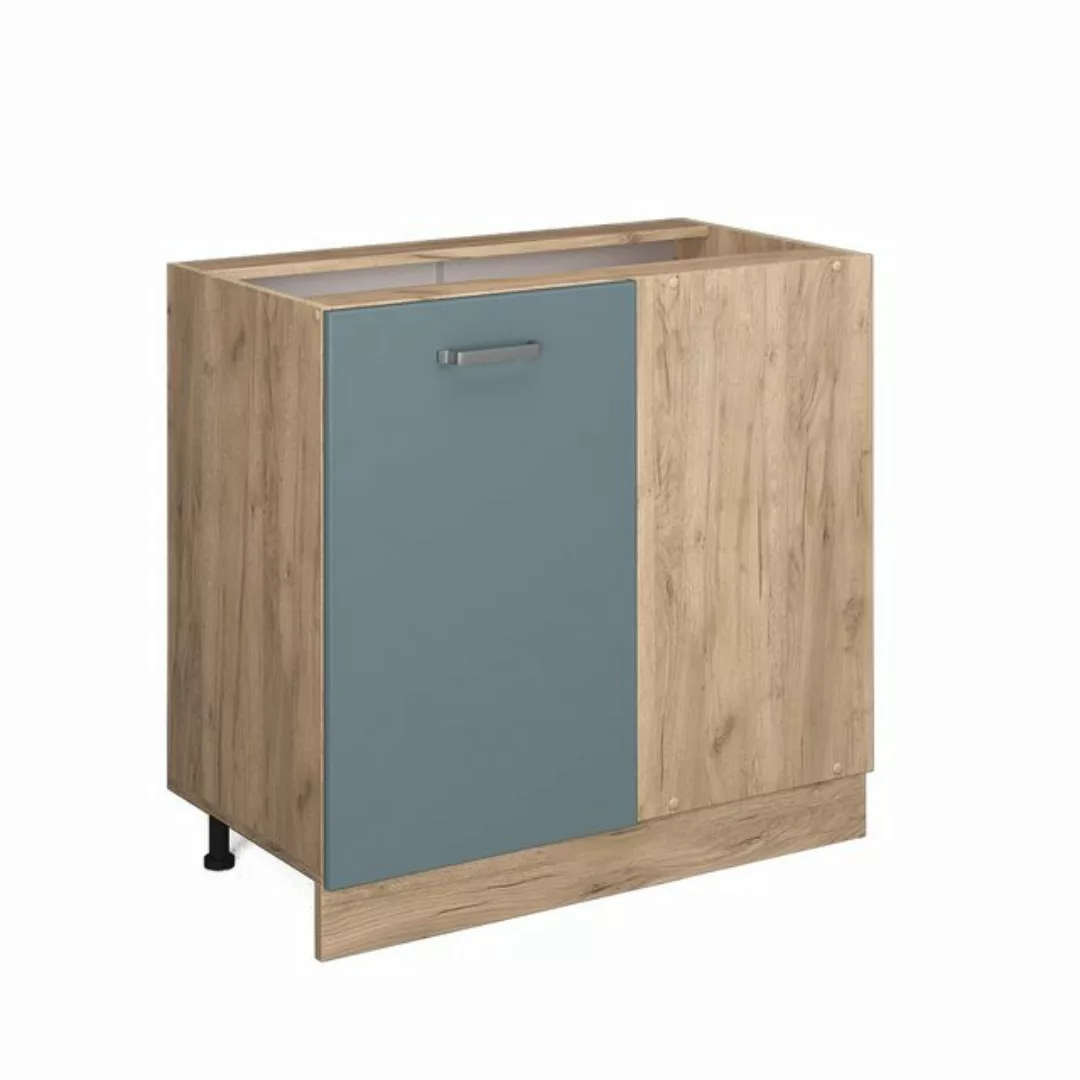 Vicco Eckunterschrank R-Line, Blau-Grau/Goldkraft Eiche, 86 cm AP Marmor günstig online kaufen