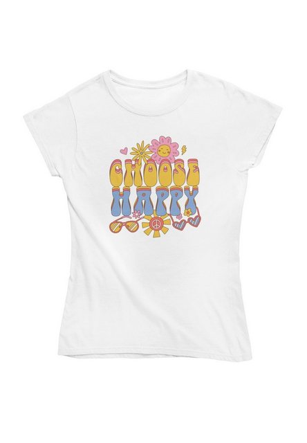 Novux T-Shirt Choose Happy Damen Tshirt Farbe White (1-tlg) aus Baumwolle günstig online kaufen