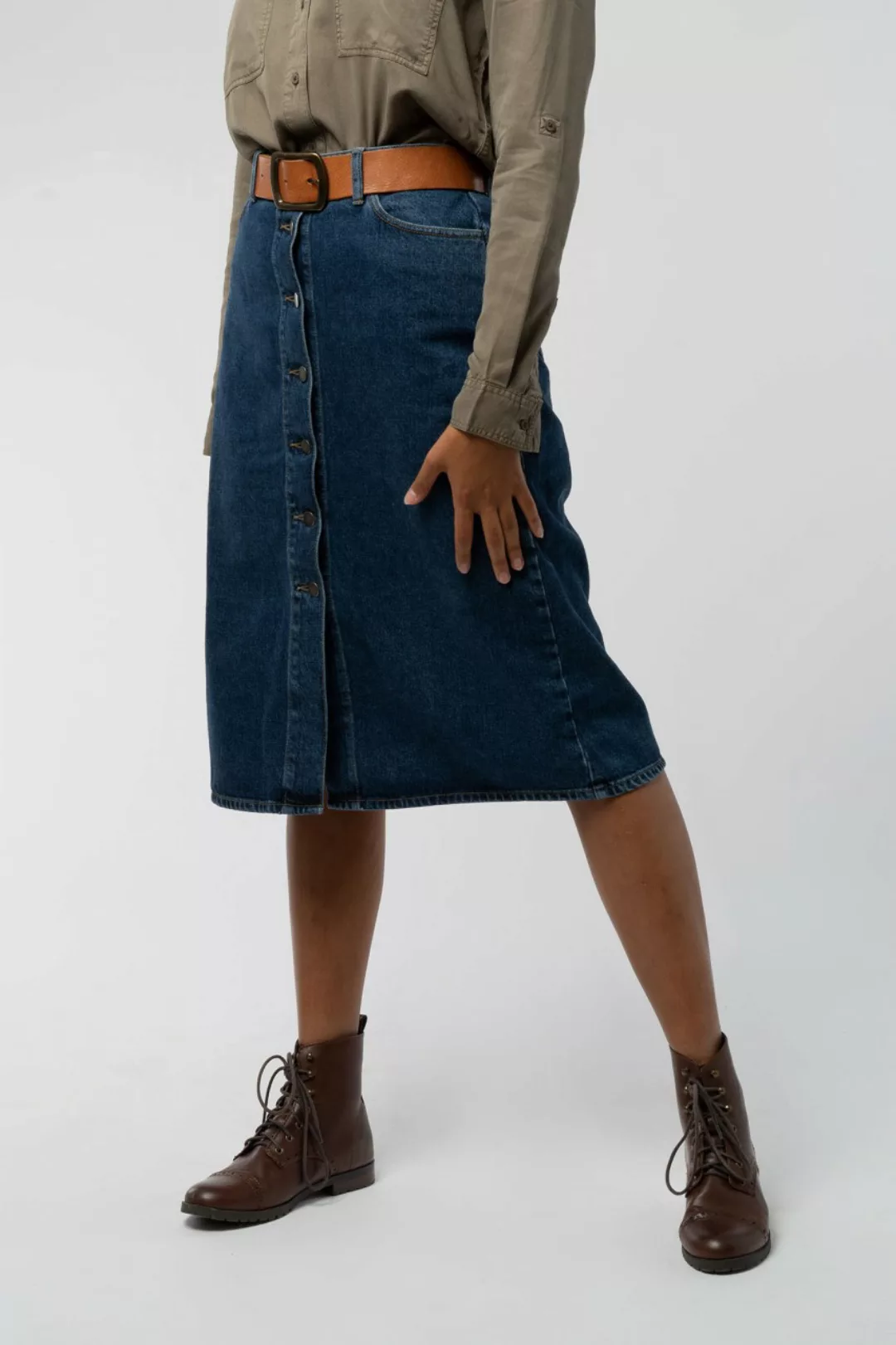 Stacey Denim Midi Rock aus Bio Baumwolle günstig online kaufen