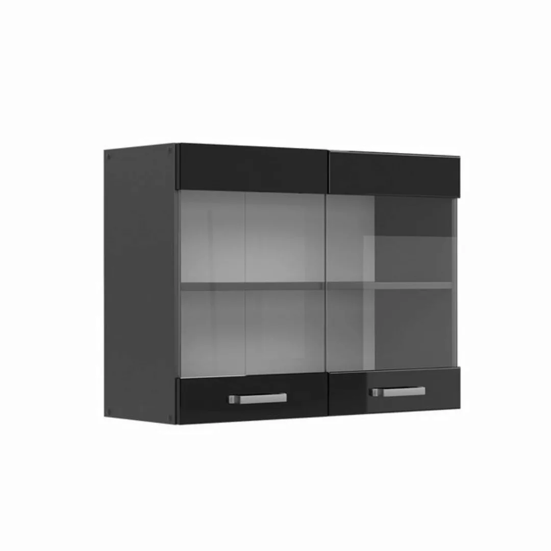 Vicco Glashängeschrank R-Line, Schwarz Hochglanz/Anthrazit, 80 cm günstig online kaufen