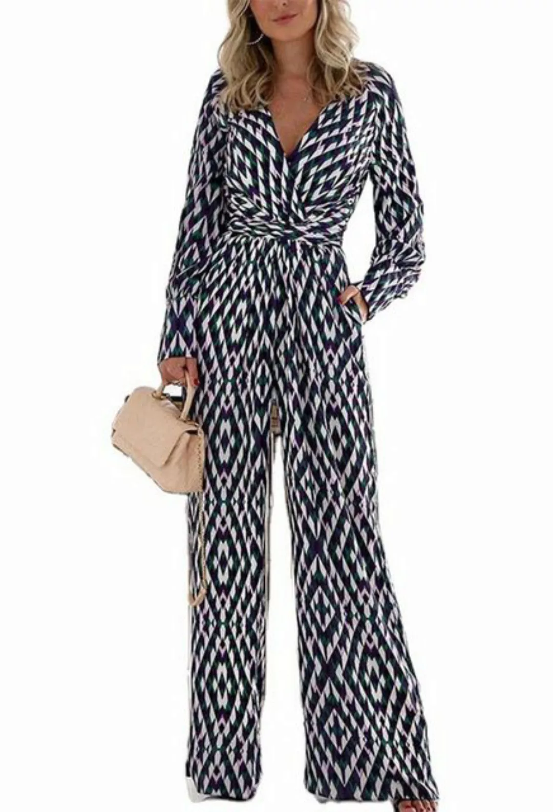 CHENIN 7/8-Overall Damen Jumpsuit Trendy Geometrische Prints (Langärmelige günstig online kaufen