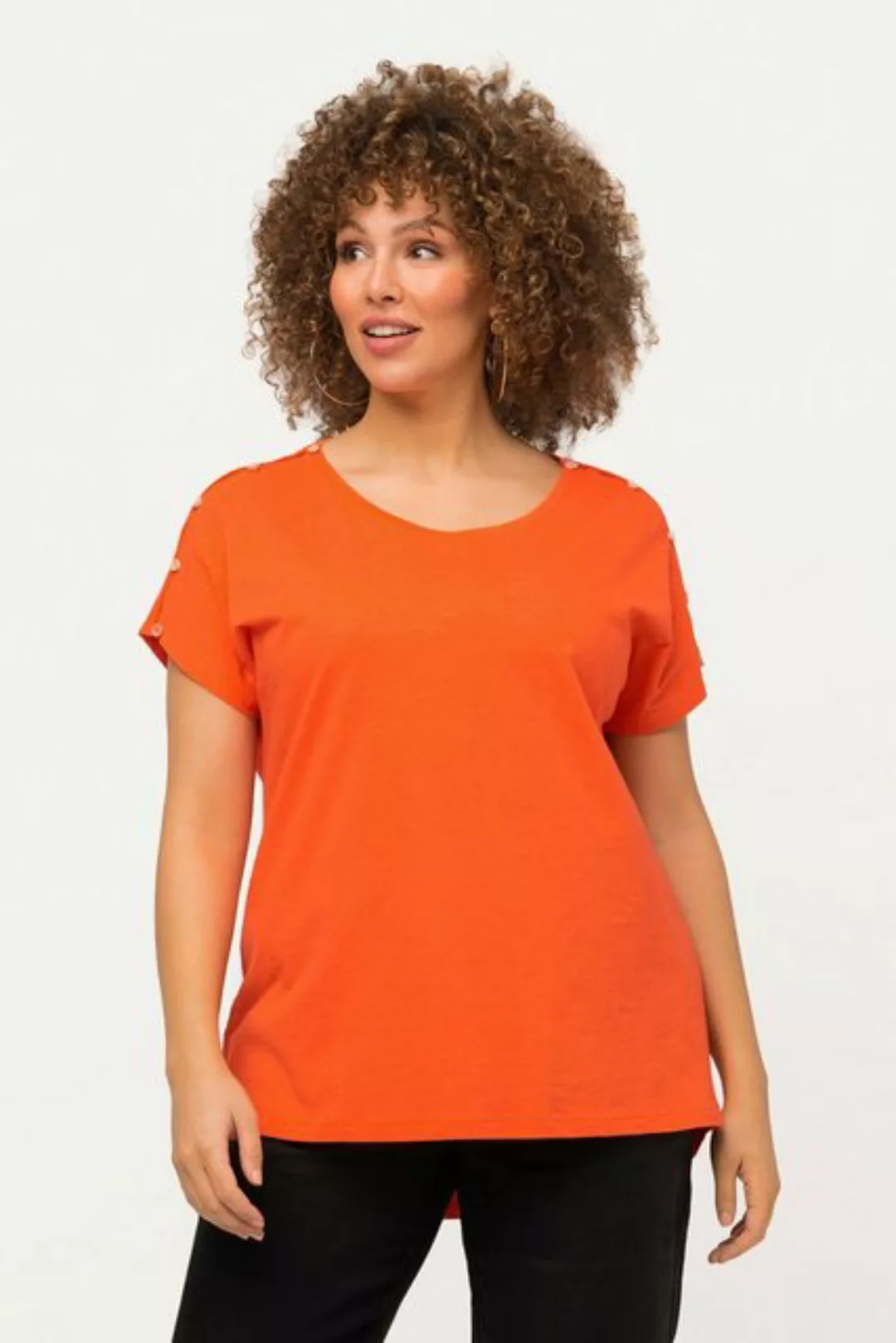Ulla Popken Rundhalsshirt T-Shirt Knöpfe Cut-Outs Oversized Rundhals Halbar günstig online kaufen