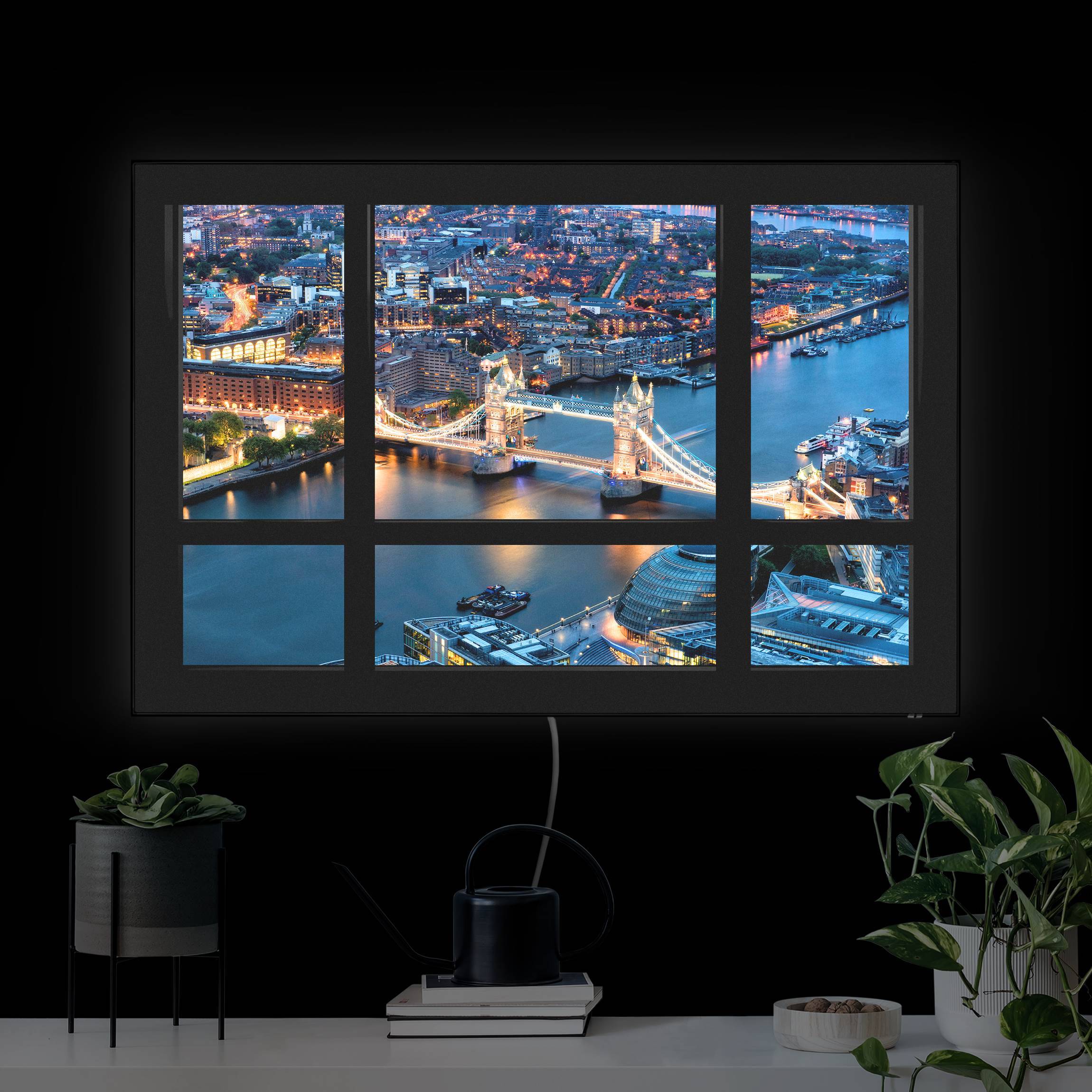 LED-Wechselbild Fensterausblick auf Tower Bridge bei Nacht günstig online kaufen