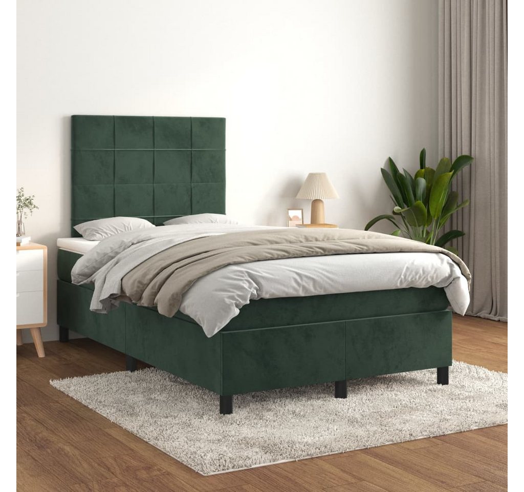 vidaXL Boxspringbett Boxspringbett mit Matratze Dunkelgrün 120x200 cm Samt günstig online kaufen