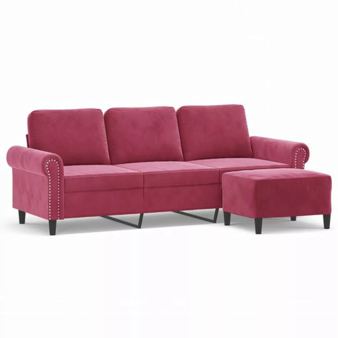 vidaXL Sofa 3-Sitzer-Sofa mit Hocker 180 cm Samt, Rot günstig online kaufen