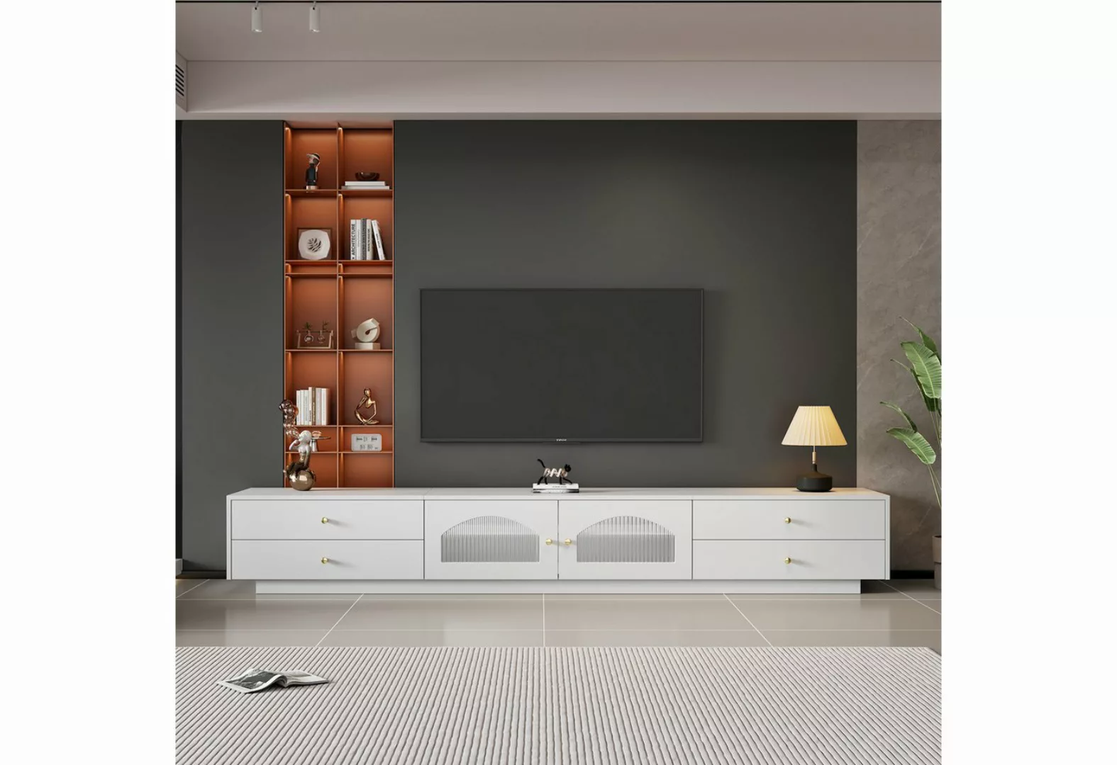 liebtech TV-Schrank Weißer TV-Schrank 200x40x33cm mit 4 Schubladen und 2 Gl günstig online kaufen