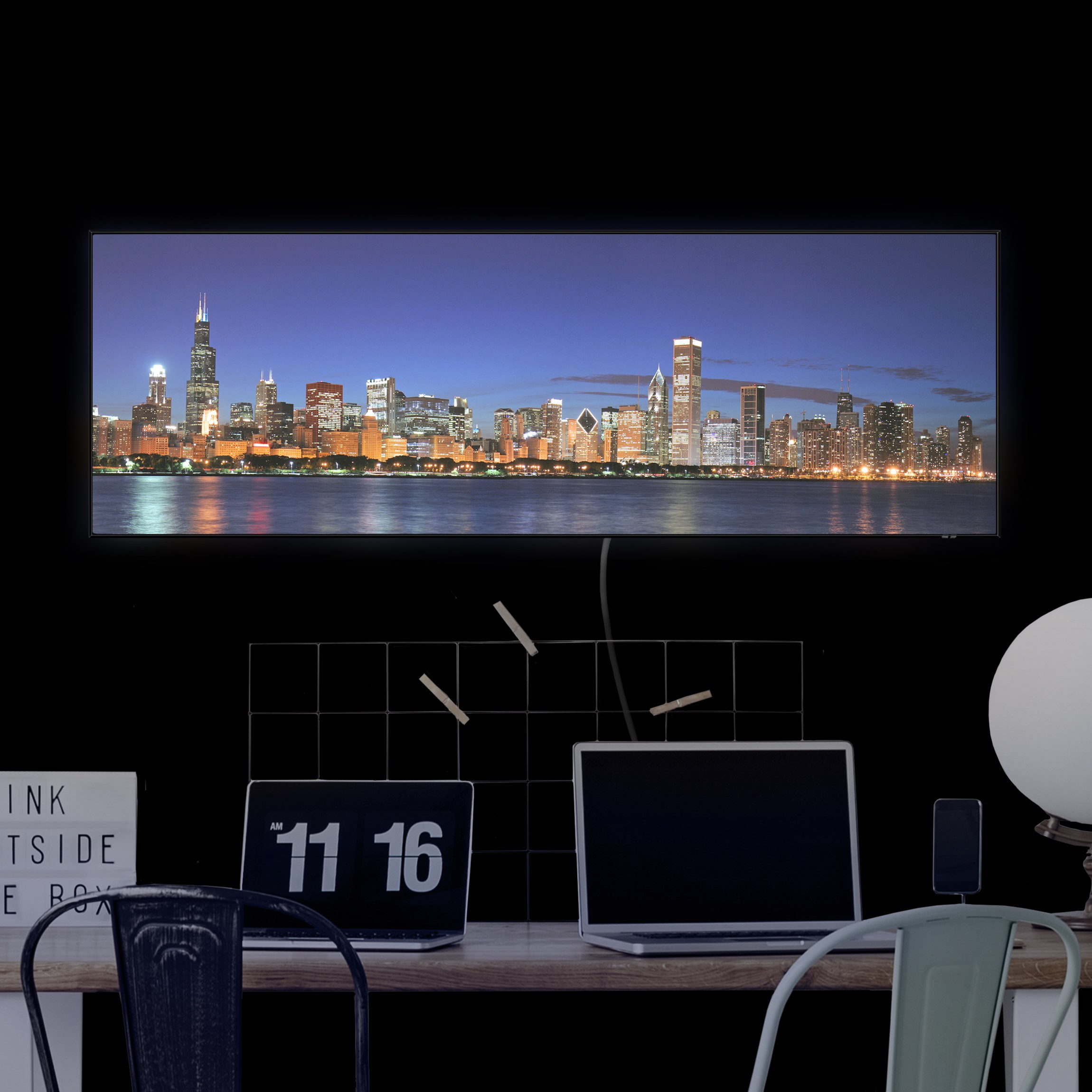 LED-Wechselbild Chicago Skyline bei Nacht günstig online kaufen