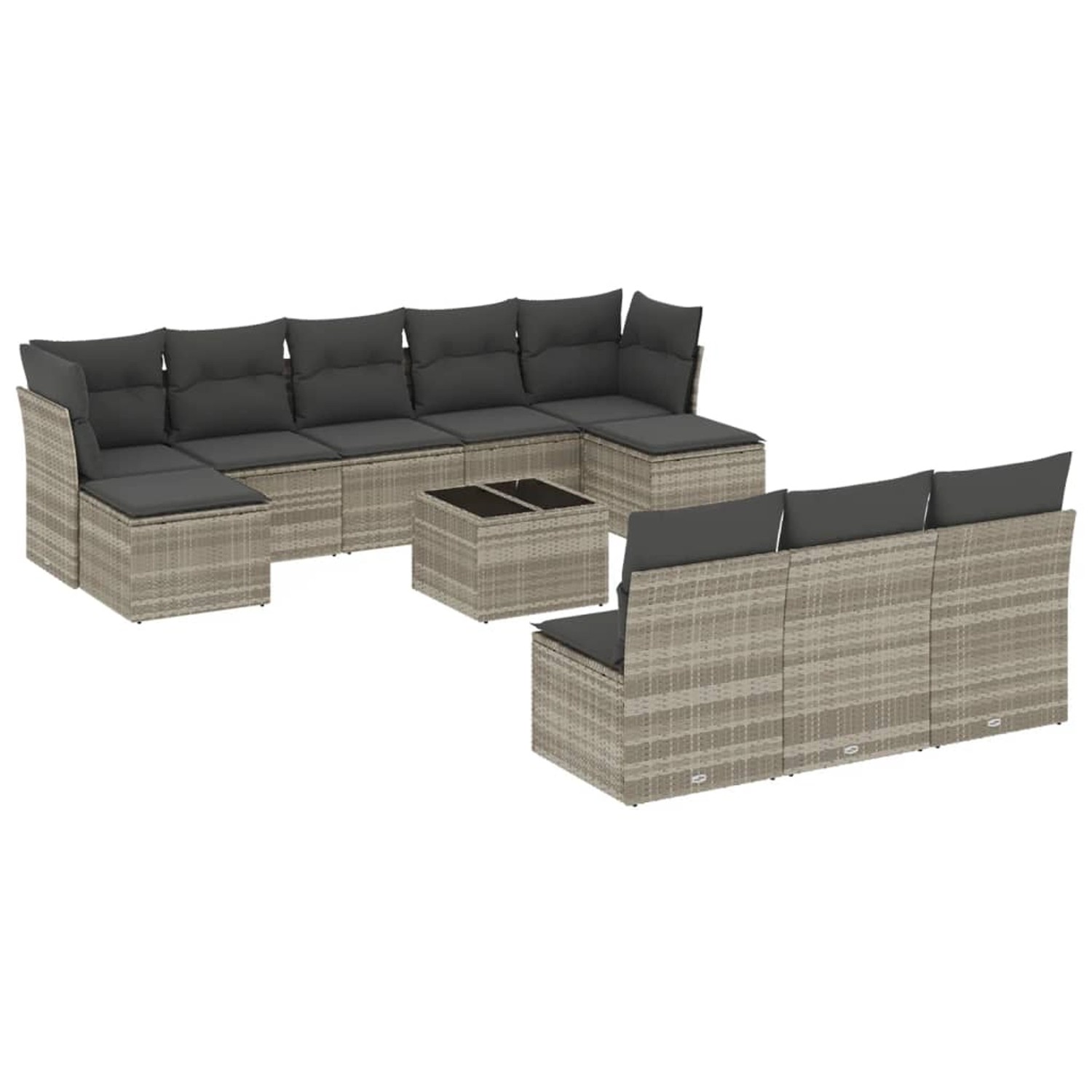 vidaXL 11-Tlg Garten-Sofagarnitur mit Kissen Hellgrau Poly Rattan 3218302 günstig online kaufen