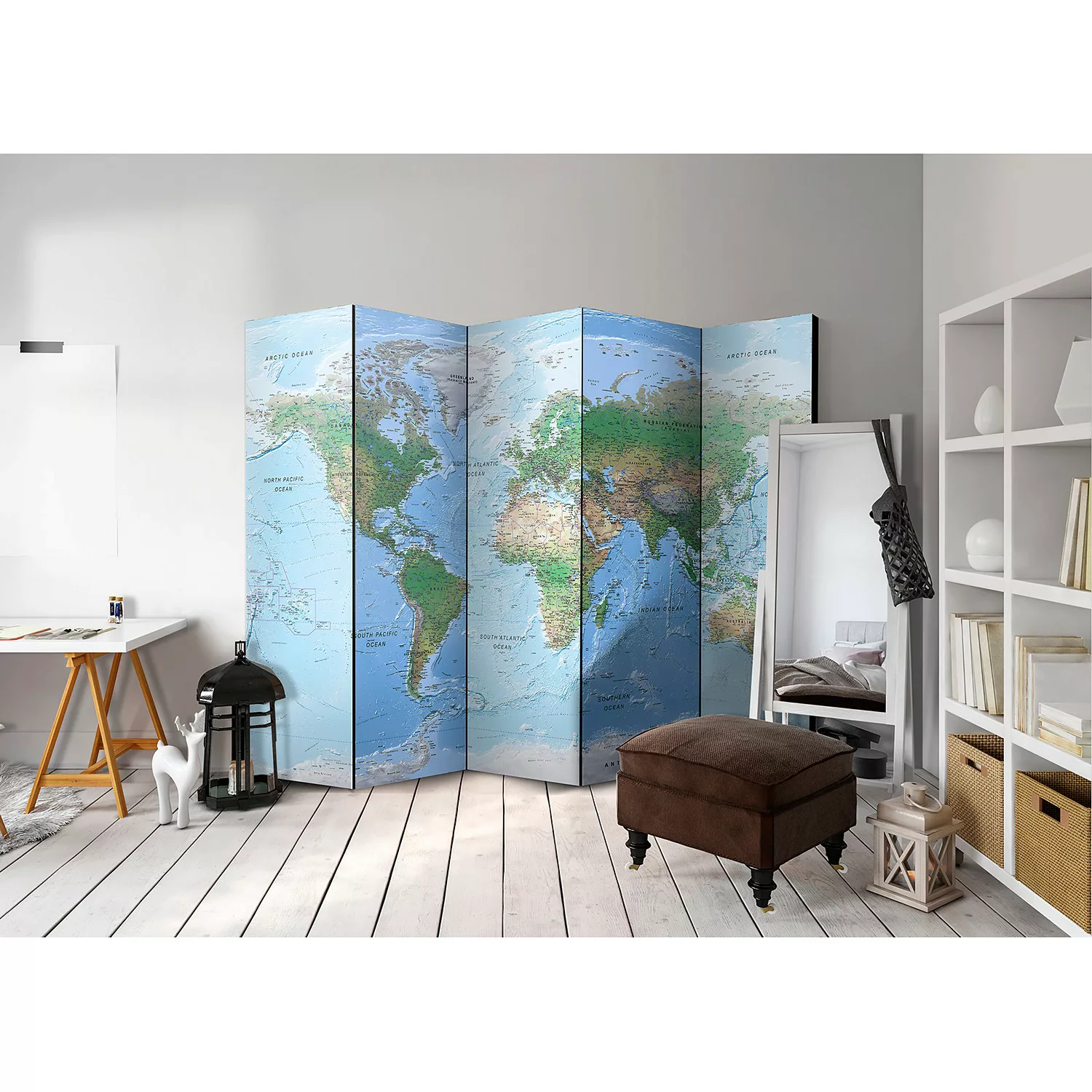 home24 Paravent World Map (5-teilig) günstig online kaufen